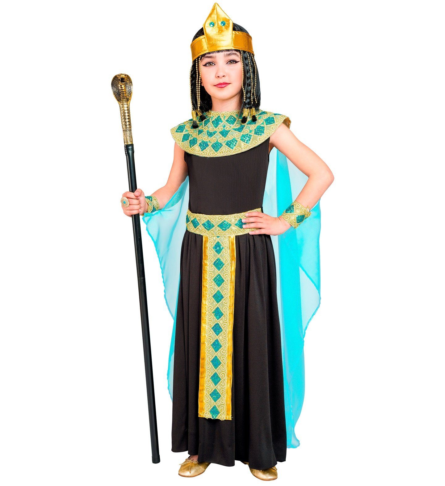 Widmann S.r.l. Kostüm Cleopatra Kinderkostüm 5-teilig, Schwarz Gold