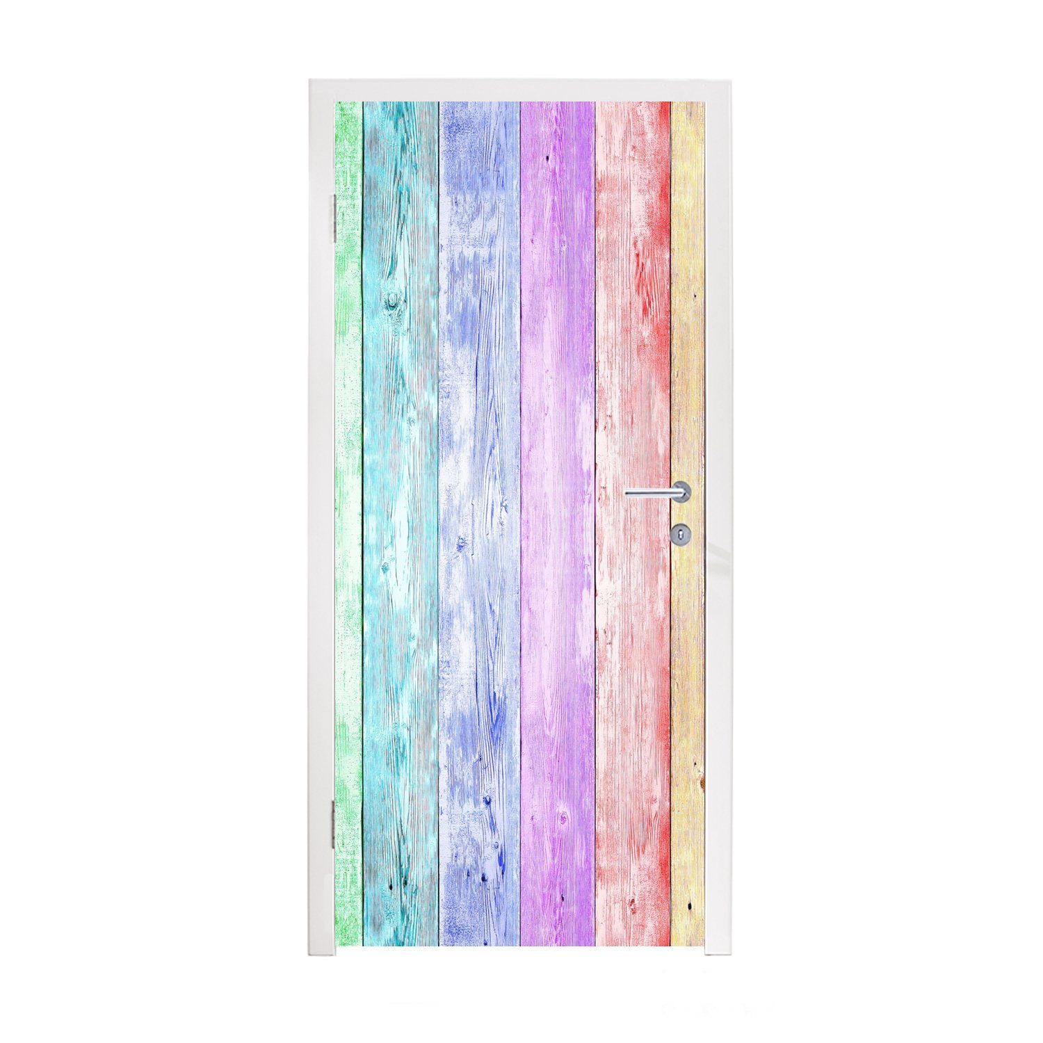 MuchoWow Türtapete Regal - Regenbogen - Farbe, Matt, bedruckt, (1 St), Fototapete für Tür, Türaufkleber, 75x205 cm