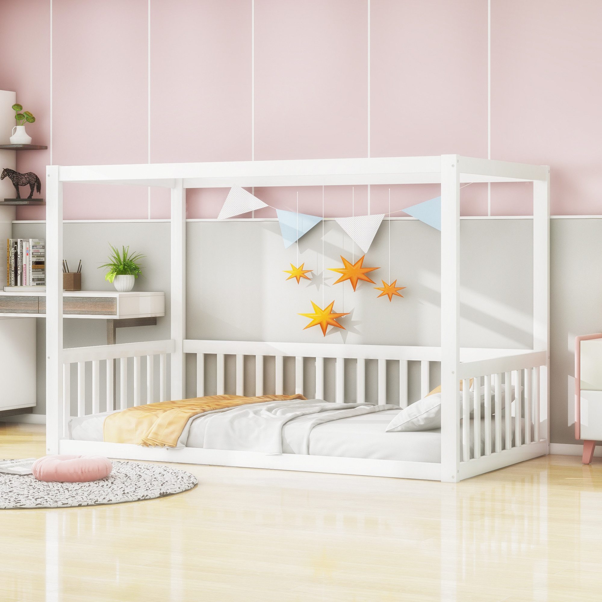 Flieks Kinderbett, Einzelbett Bodenbett 90x200cm ohne Lattenrost mit Rausfa günstig online kaufen