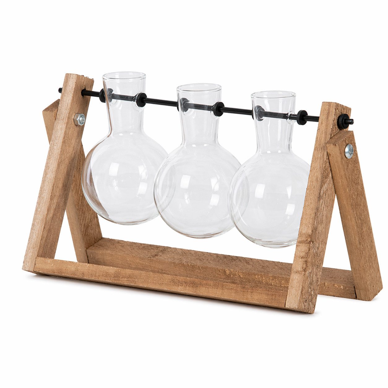 esschert design Tischvase Stecklingvase mit 3 Glasvasen im Holzständer (1 St), Für Stecklinge oder als Blumenvase