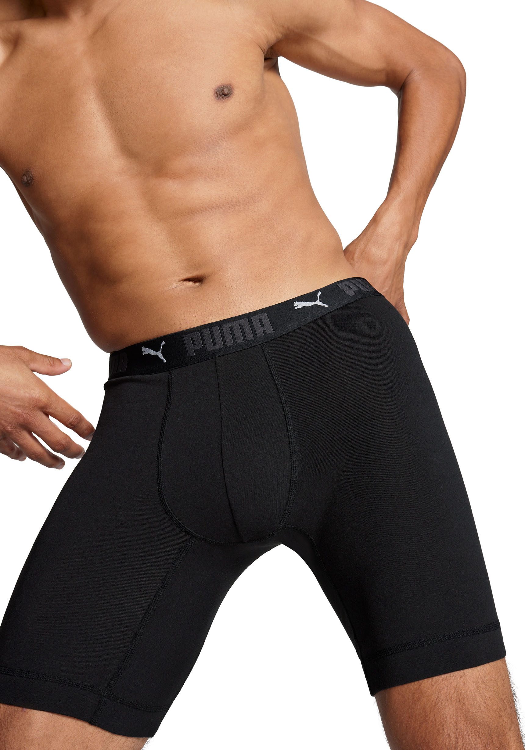 PUMA Boxershorts PUMA MEN SPORT COTTON LONG BOXERS 2P (Packung, 2er Pack) mit Markenschriftzug im Bund