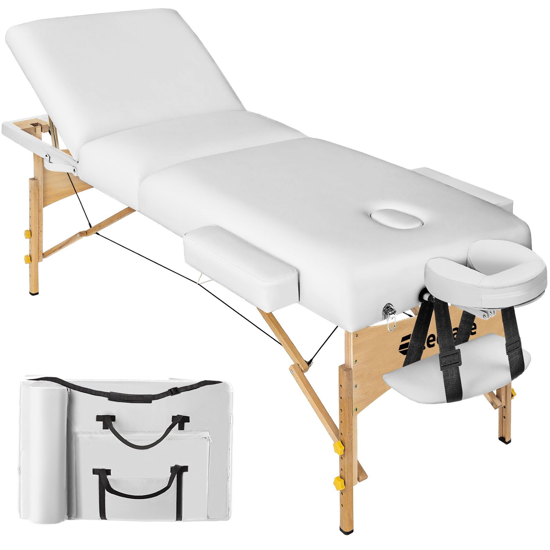 tectake Massageliege 3-Zonen-Massagetisch-Set, 218 x 102 x 90 cm, Polsterung 7,5 cm (Kosmetikliege Somwang, 1-St., in weiß), Breite 70 cm, Tragetasche, mit Holzgestell, klapp- & höhenverstellbar