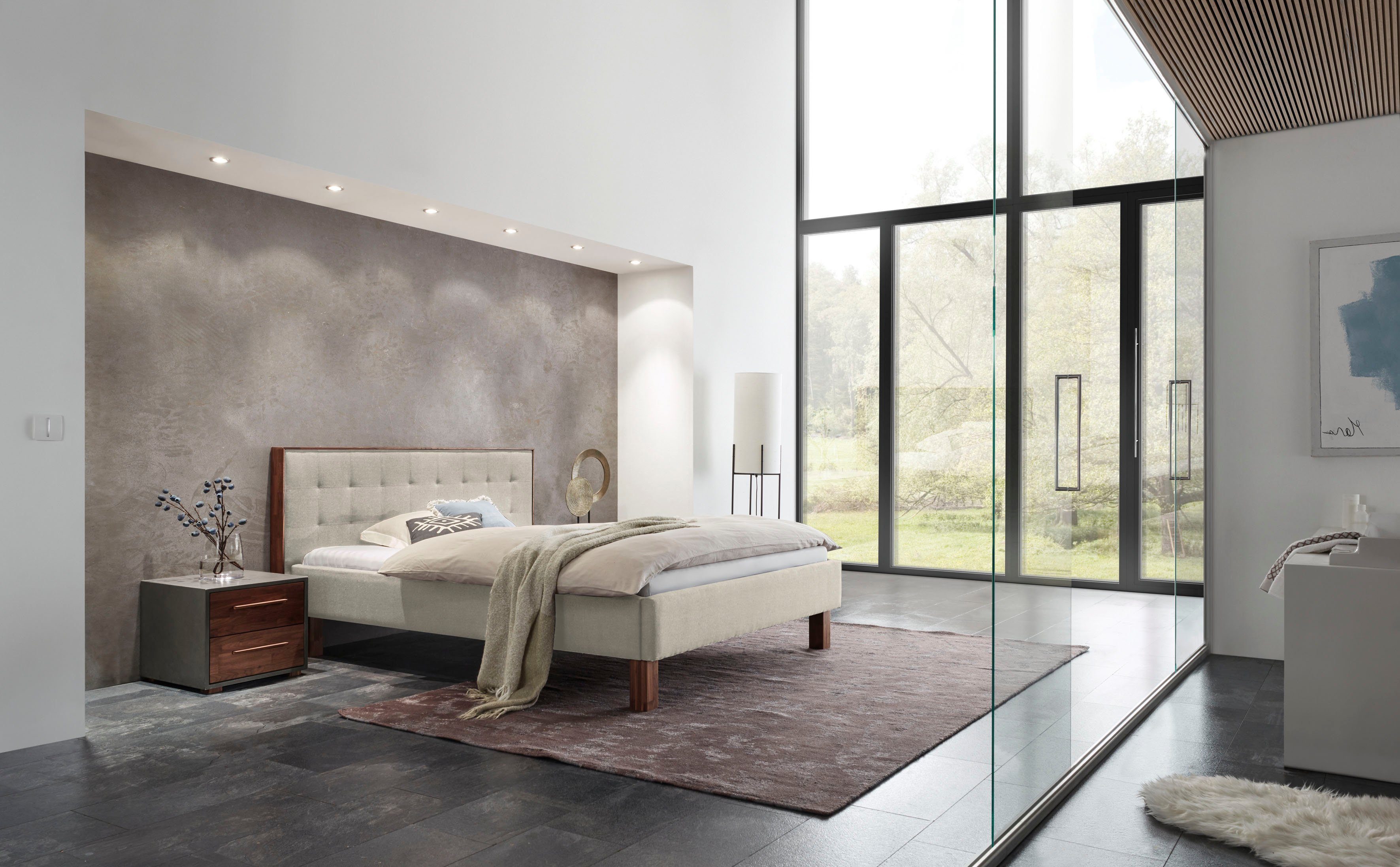 HASENA Polsterbett »Noah«, Fußfarbe Nussbaum, Komforthöhe, Fußhöhe 25