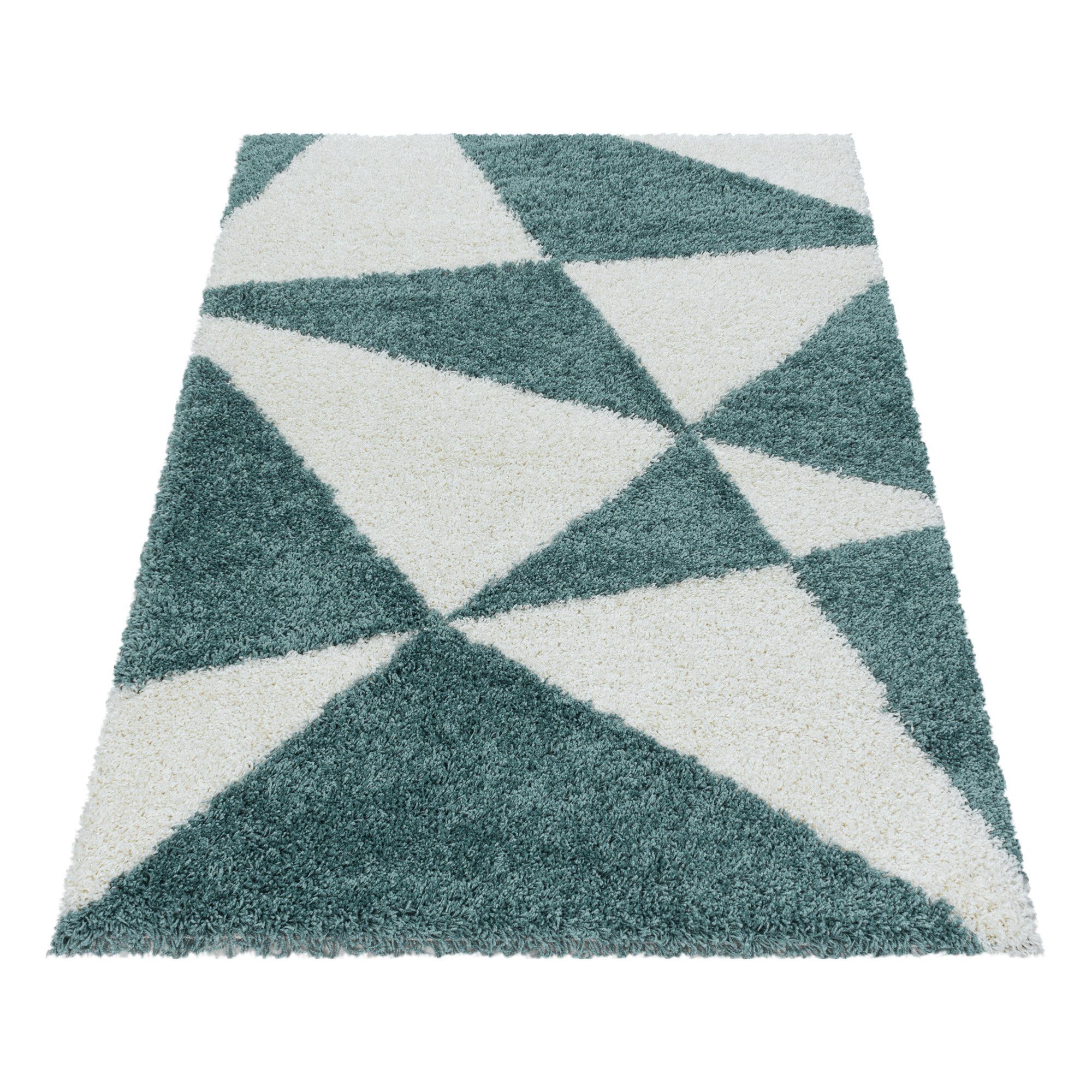 30 Blau mm, Design, Höhe: Teppium, Teppich Wohnzimmer Geometrisch Läufer, Teppich