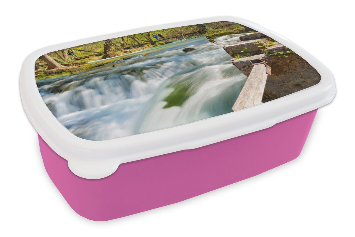 MuchoWow Lunchbox Die wilden Wasserfälle des Nationalparks Krka, Kunststoff, (2-tlg), Brotbox für Erwachsene, Brotdose Kinder, Snackbox, Mädchen, Kunststoff rosa