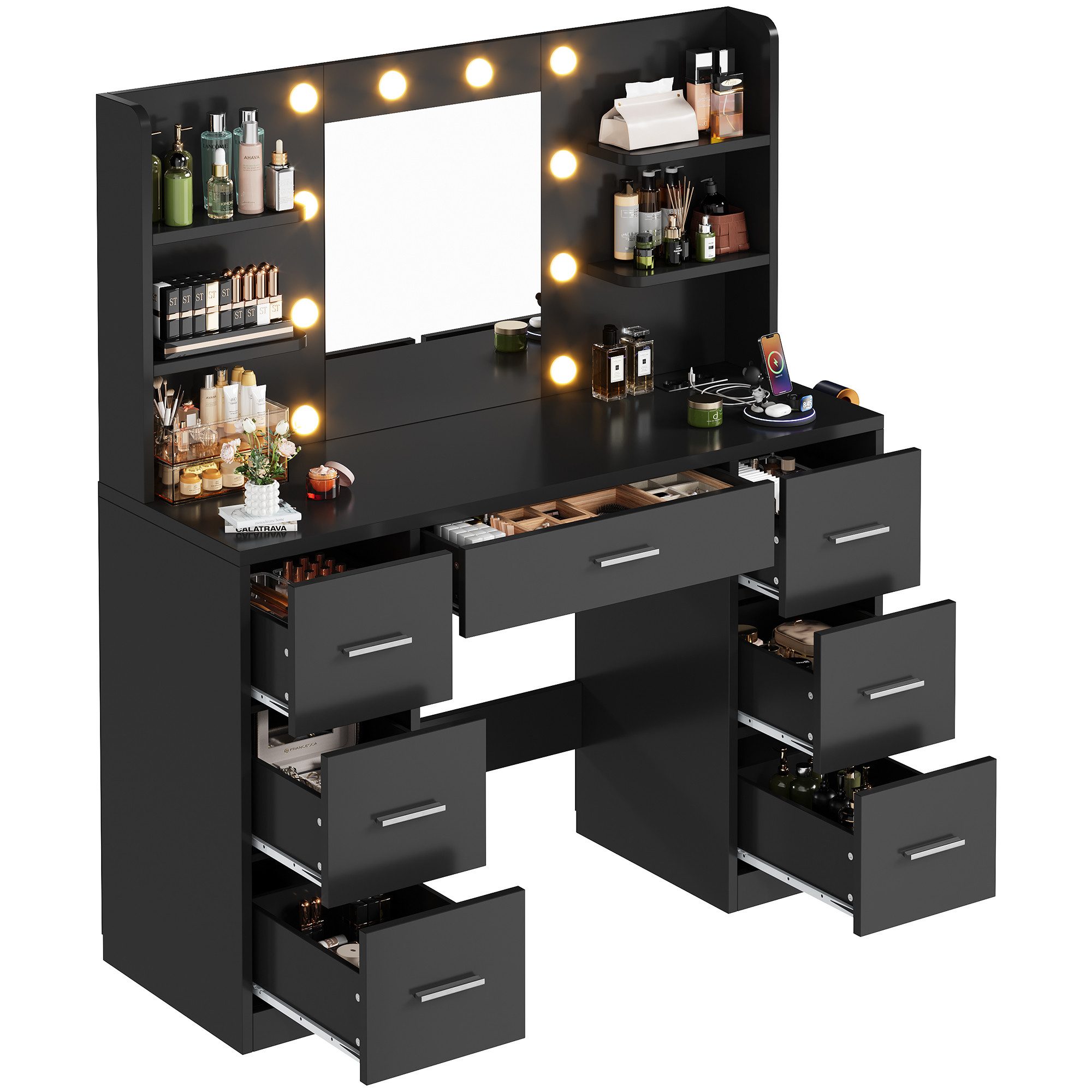 Furnicopia Schminktisch Mit einstellbarer LED-Beleuchtung, 7 Schubladen und günstig online kaufen