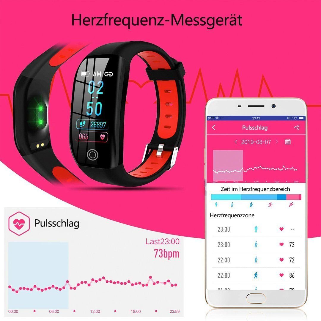 SOTOR Sportuhr Fitness Armband Rot Sportuhr Tracker Smartwatch Pulsuhr Blutdruckmessung