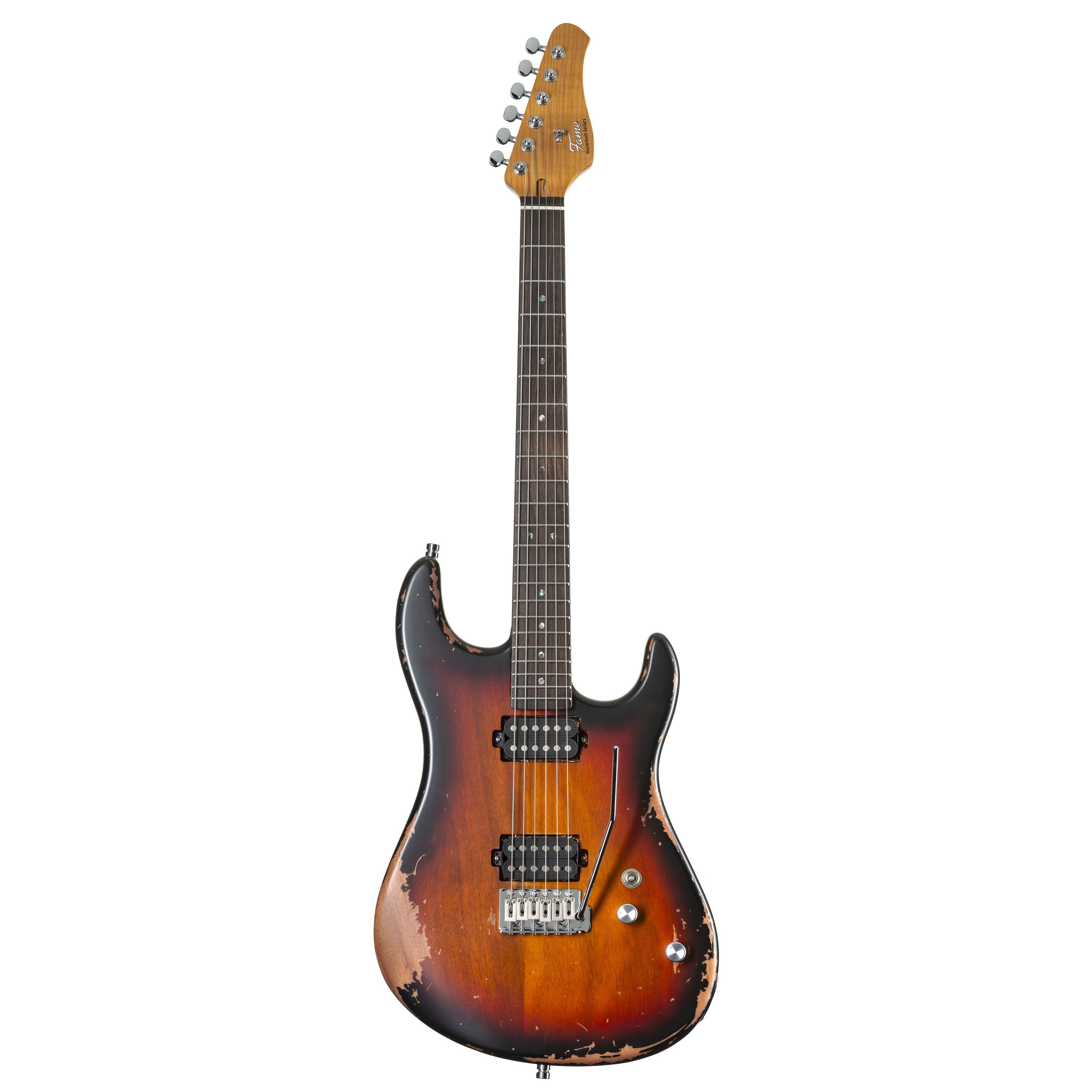 FAME E-Gitarre, E-Gitarren, ST-Modelle, Custom ST RW Worn Sunburst - E-Gitarre