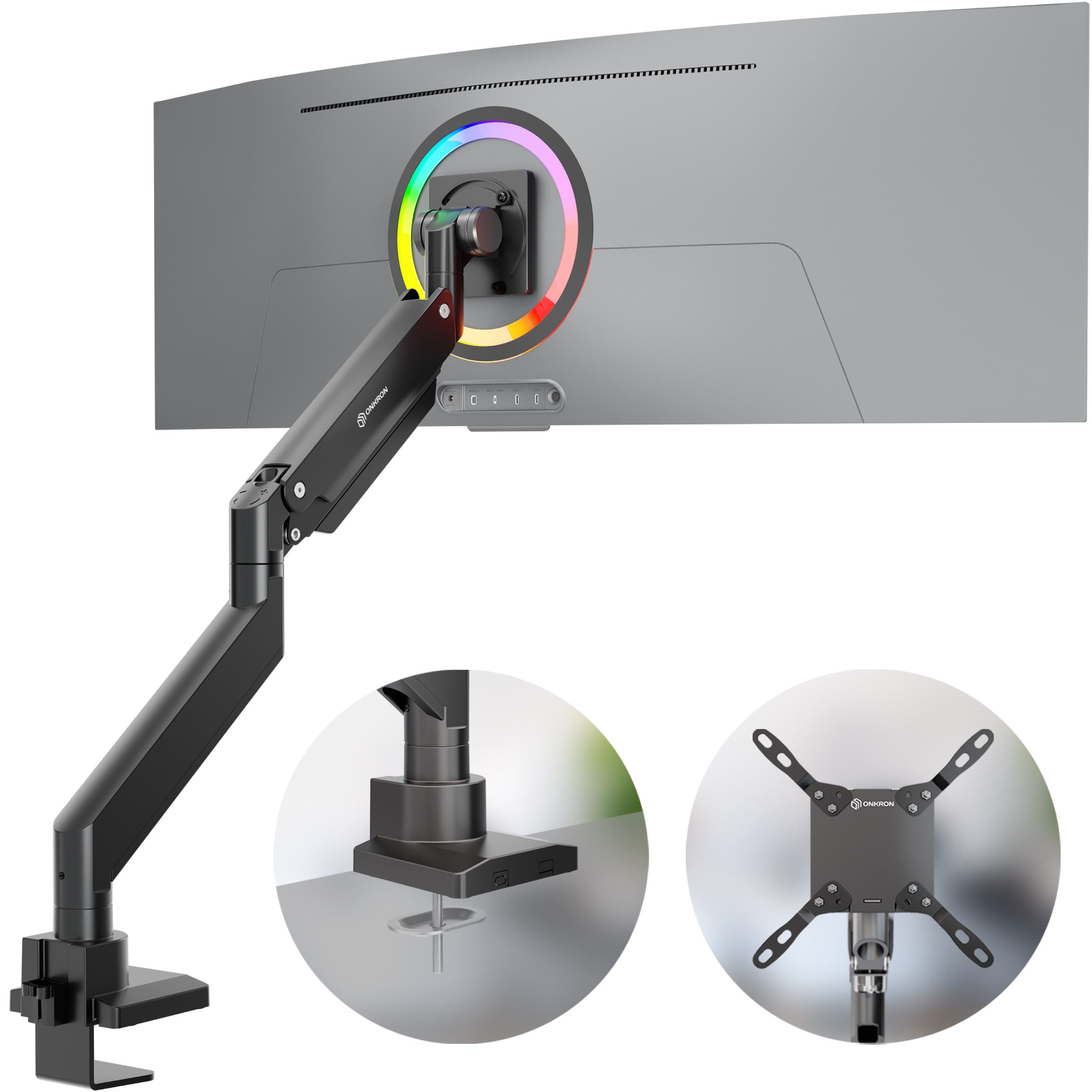 ONKRON Monitor-Halterung 17-57 Zoll, bis 27 kg, VESA 75x75-200x200, G130-B, (bis 57 Zoll, neigbar, schwenkbar, drehbar, Gasdruckfeder, Kabelmanagement)