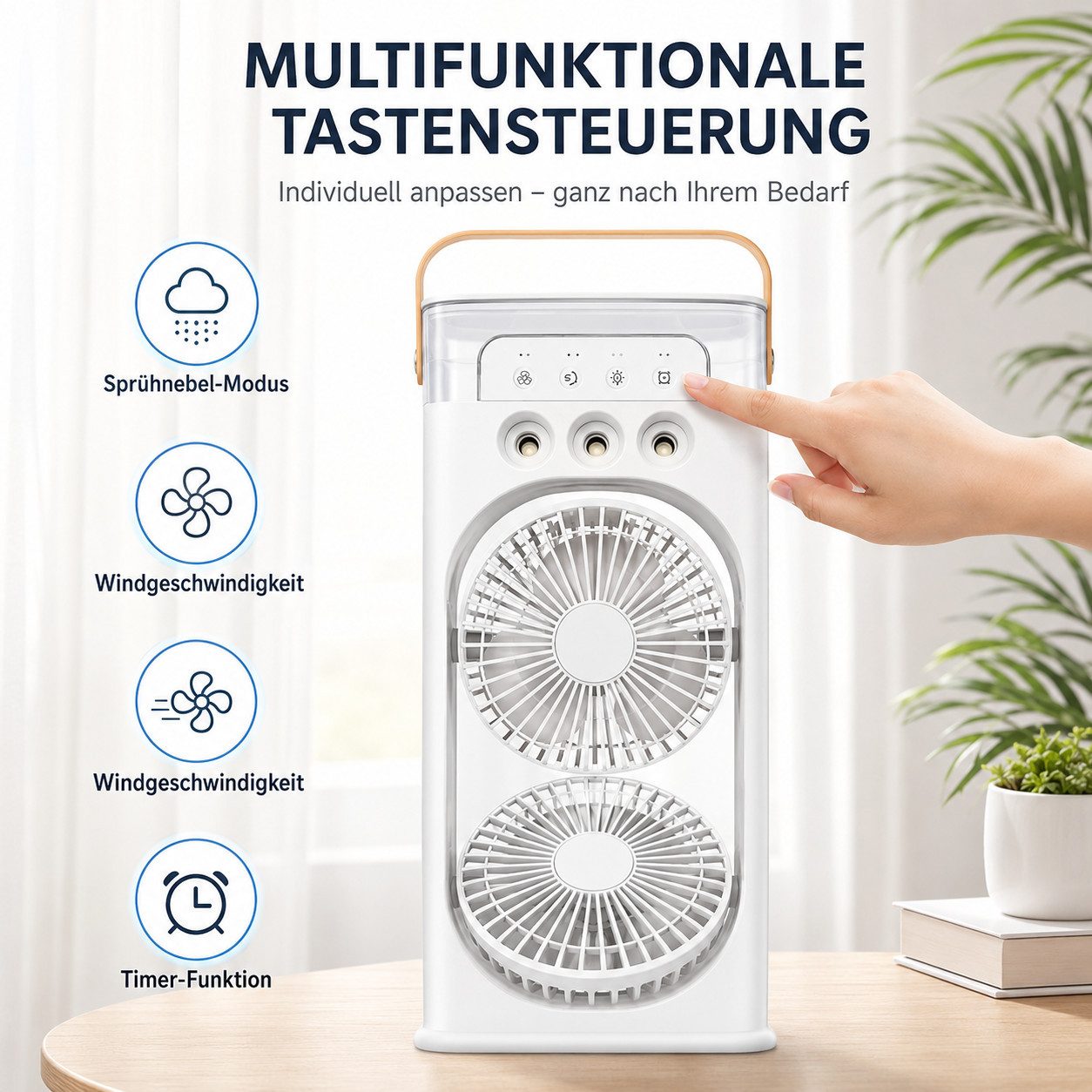 MOPUEA Ventilatorkombigerät Tragbarer Luftkühler Ventilator Multifunktion-Kühlgebläse, Mobiler Luftkühler mit Wasserkühlung, 400ML Wassertank