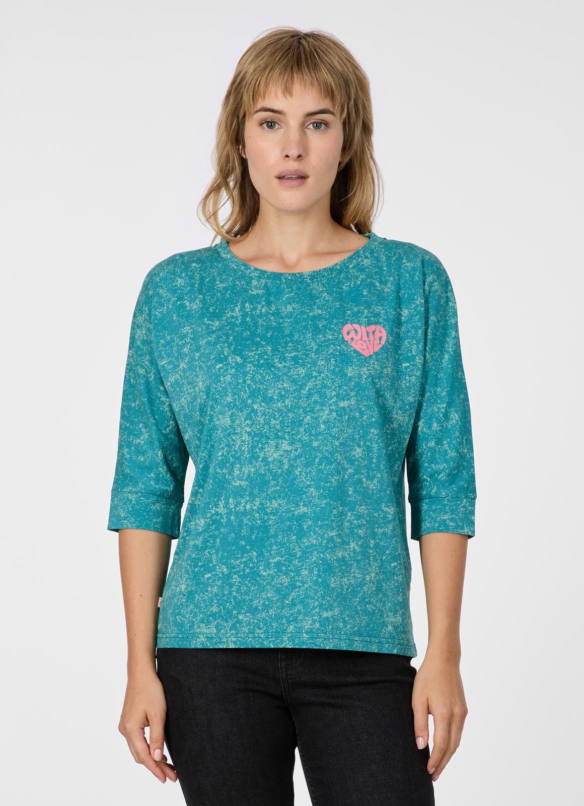 Ragwear 3/4-Arm-Shirt SHIMONA PRINT Bequemer Fit mit Herz-Print und ausgewaschener Optik