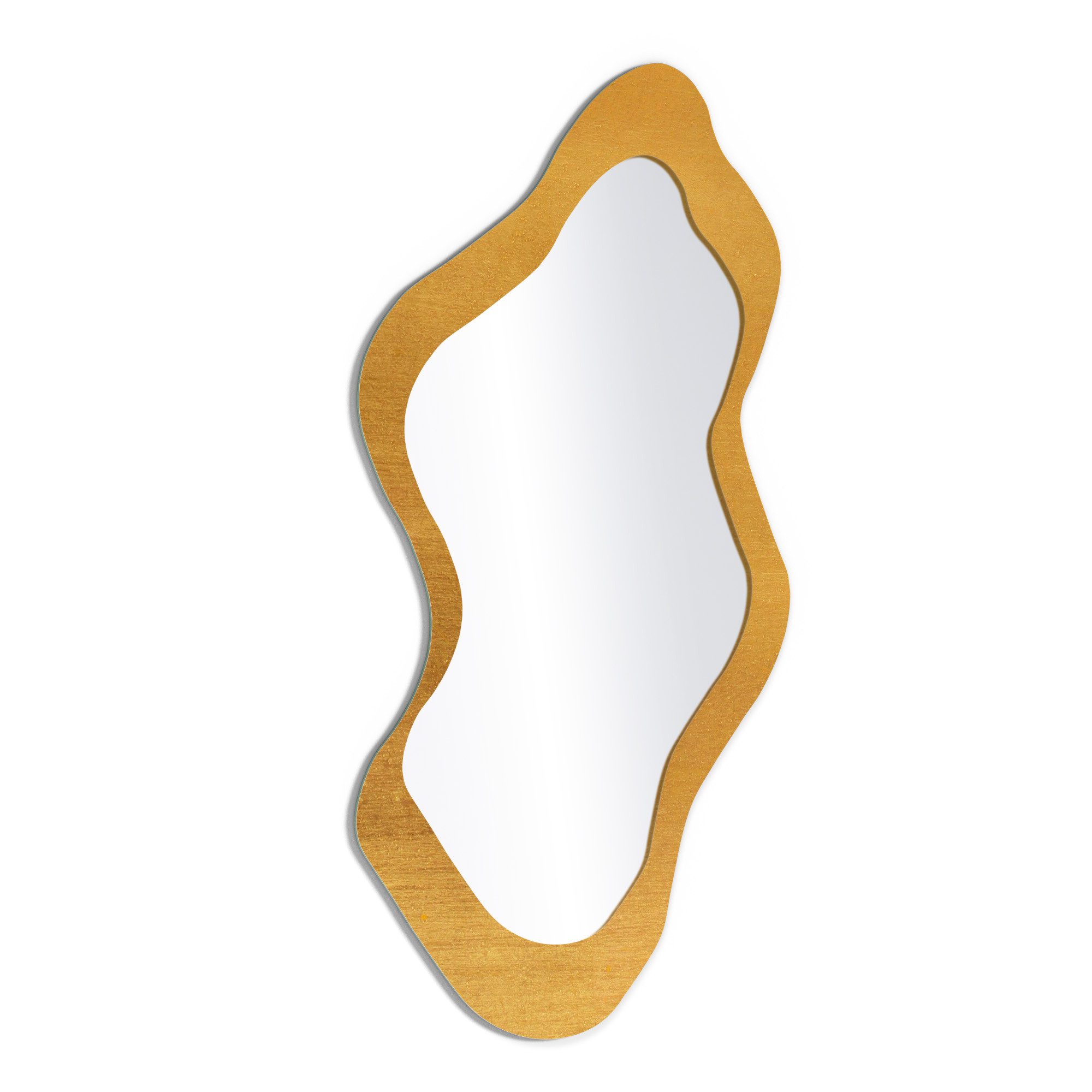 DEQORI Wandspiegel 'Gebürstetes Goldblech', Зеркало organisch geformt selbstklebend Wand Wohnzimmer Flur groß XXL