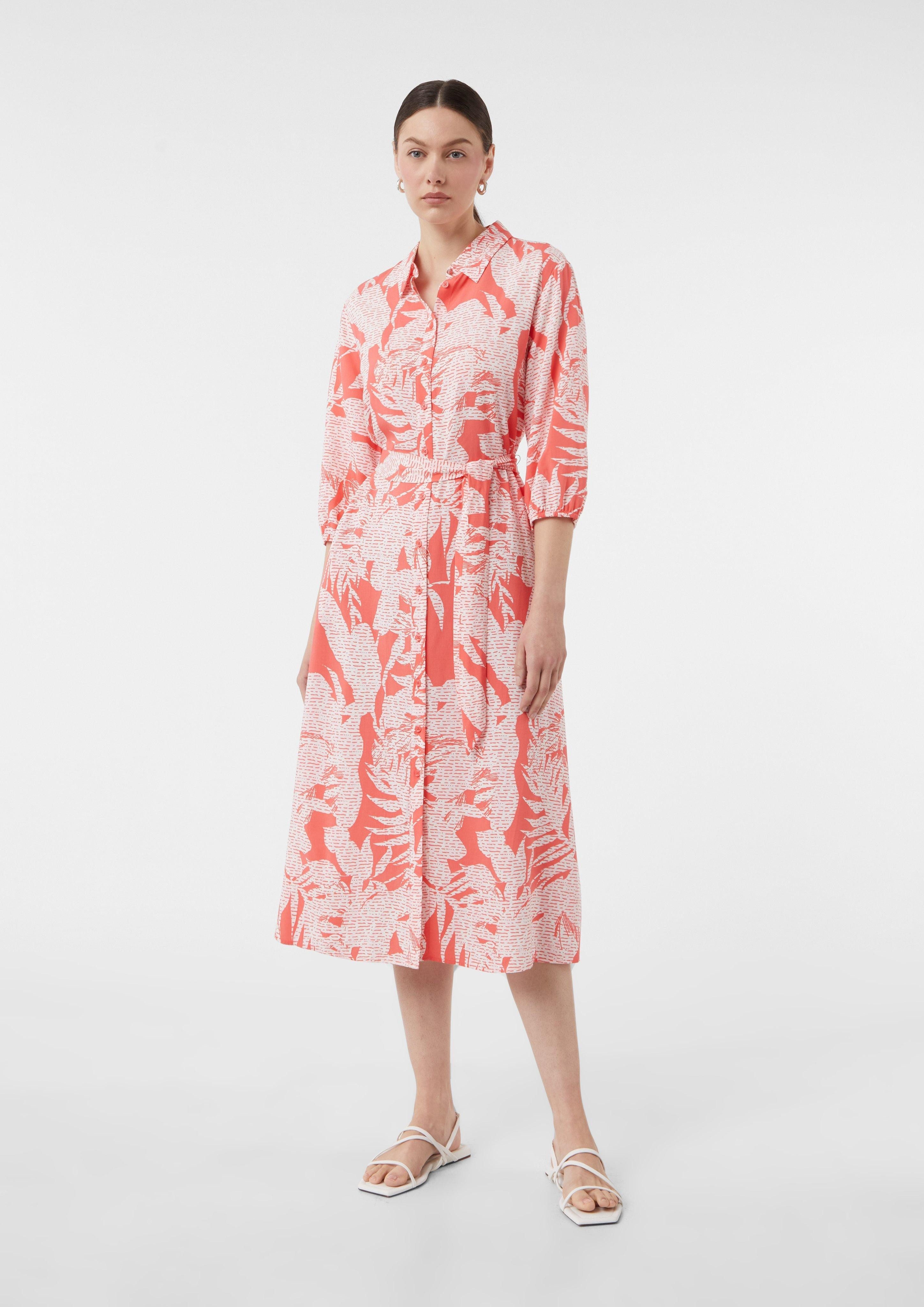 Maxikleid Midikleid aus Viskose mit All-over-Print und 3/4-Ärmeln
