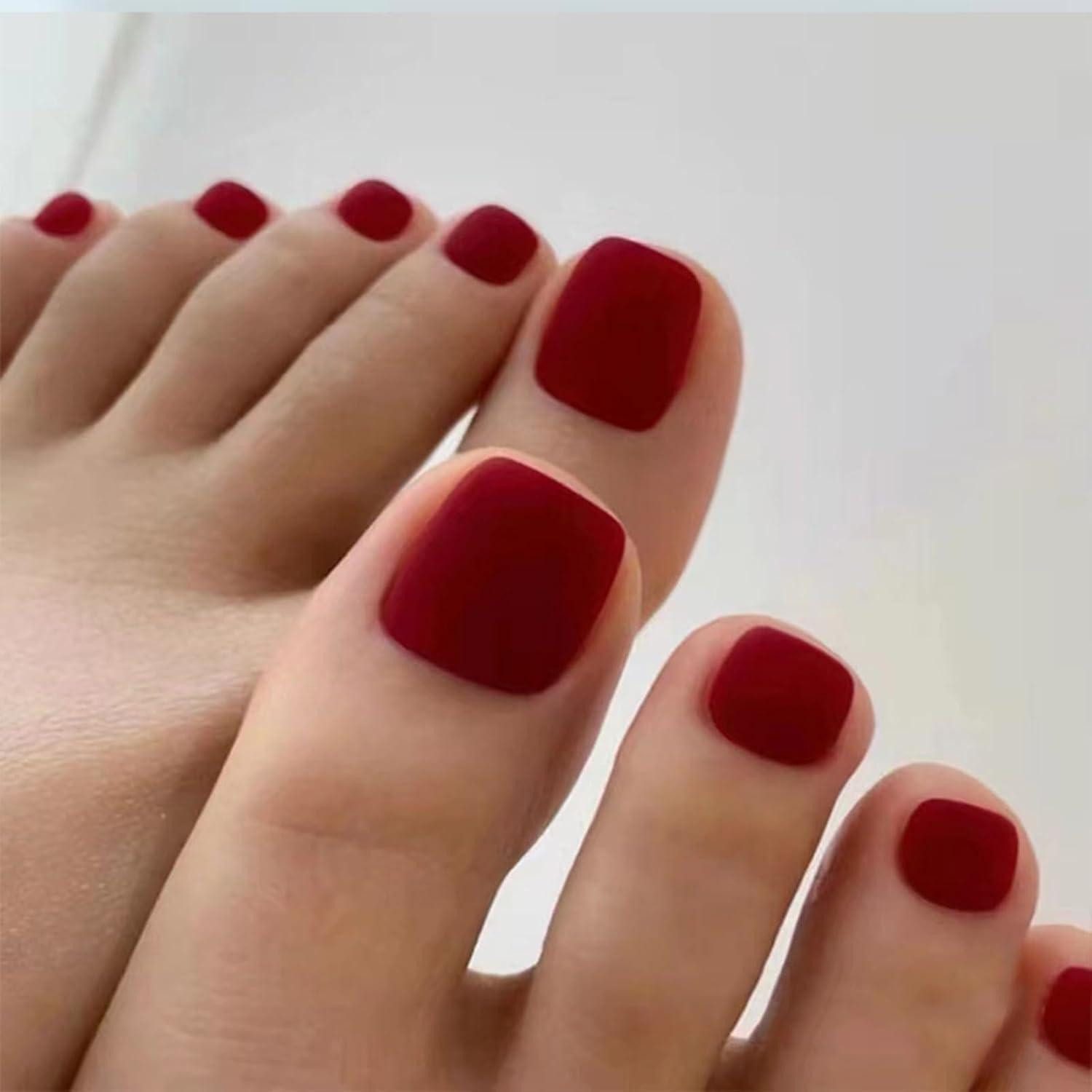 LuxusKollektion Kunstfingernägel Zehennägel 24 Stück rot glänzend quadratisch Gel Damen Stil 14