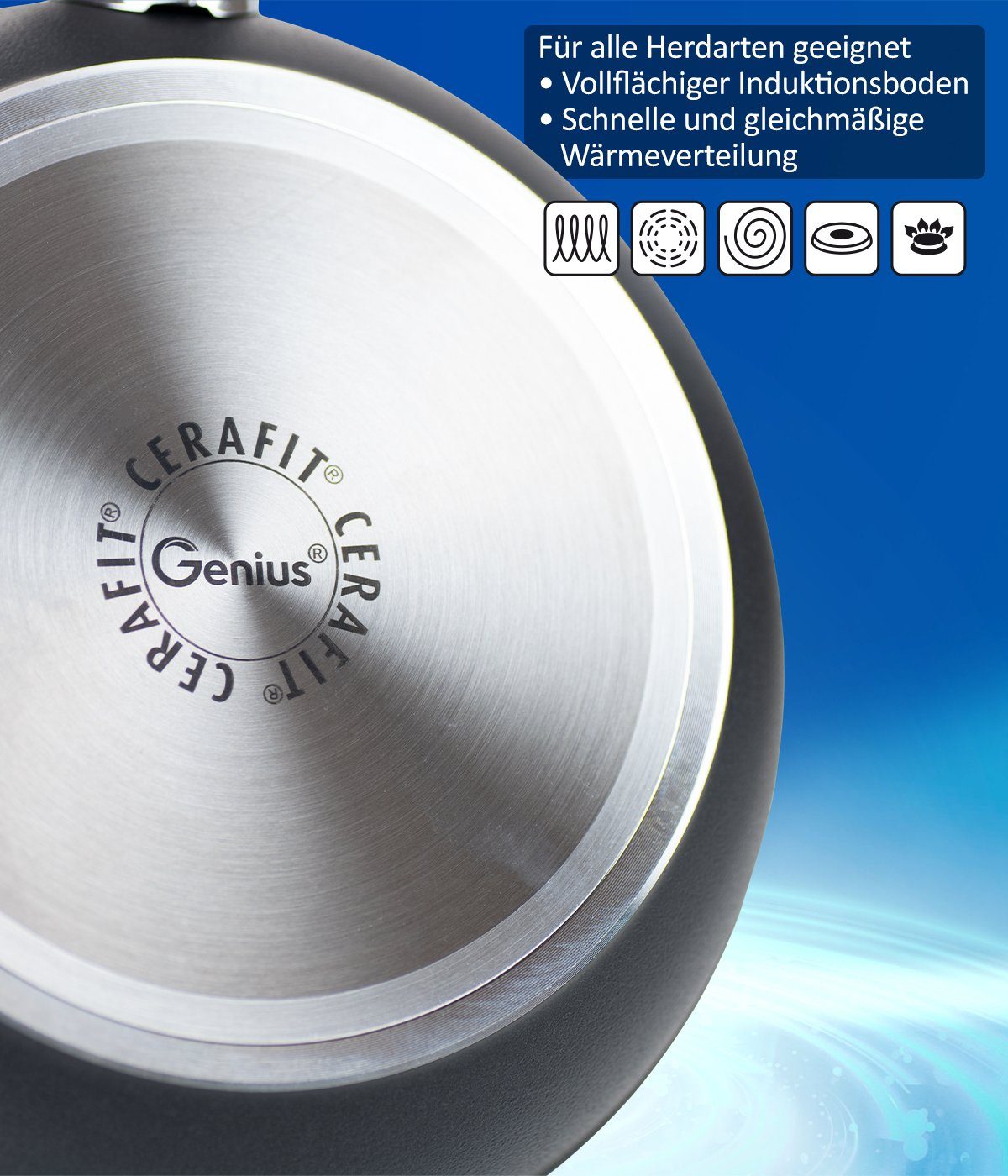 Genius Pfannen-Set Cerafit Plasma Pfanne 5er Set, Aluminium, abnehmbarer Griff