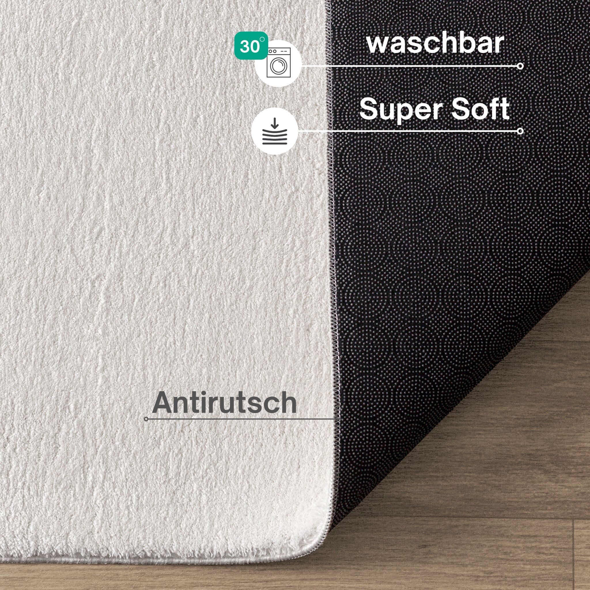 the carpet Teppich kuschelig & Super Soft, Anti-Rutsch Unterseite, oval, Höhe: 16 mm, Waschbar bis 30 Grad, Felloptik, Wohnzimmer Teppich, Kundenliebling