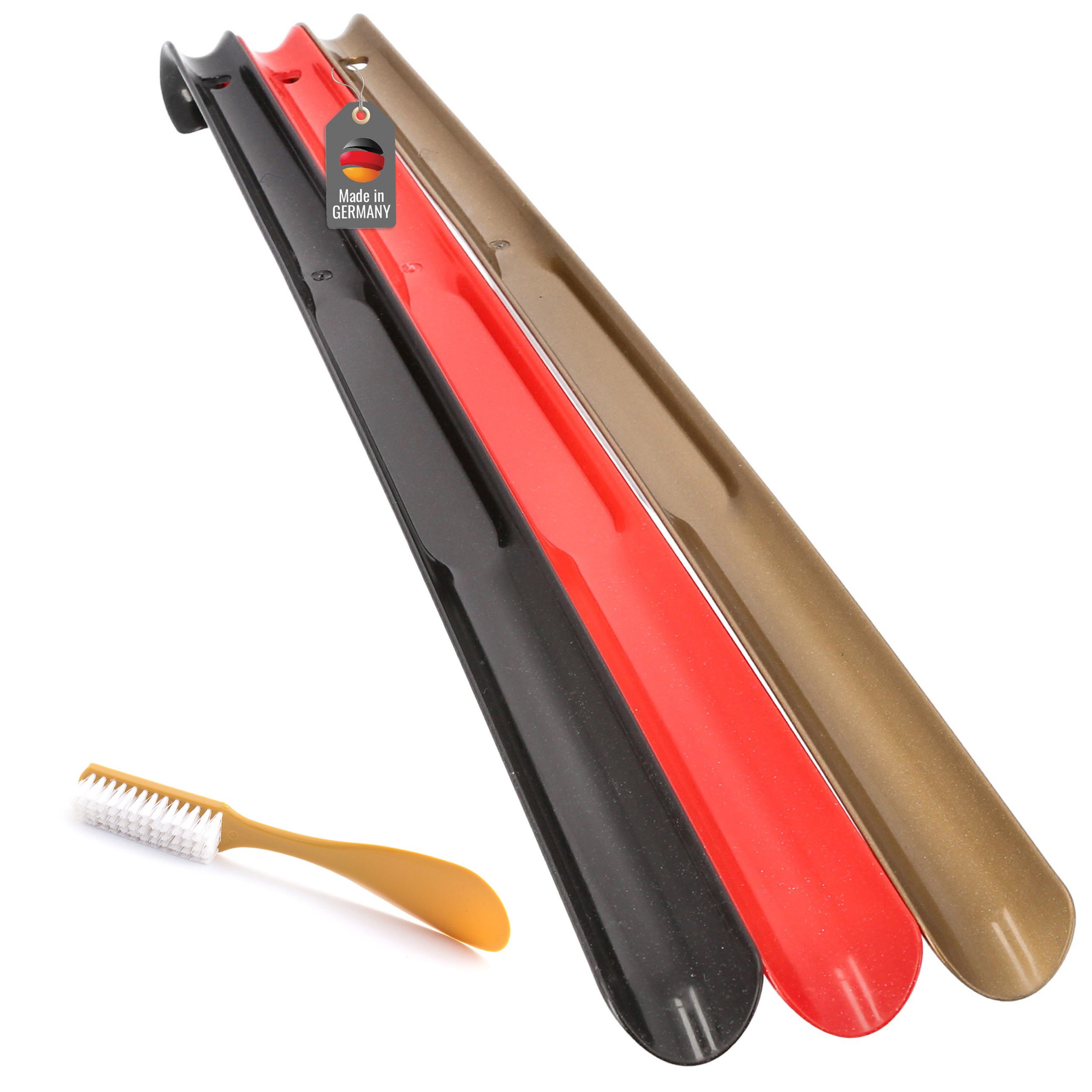 Schuhlöffel 3 Stück 65cm und Schuhbürste im Set 4 Tlg. Schuhanzieher Kunststoff