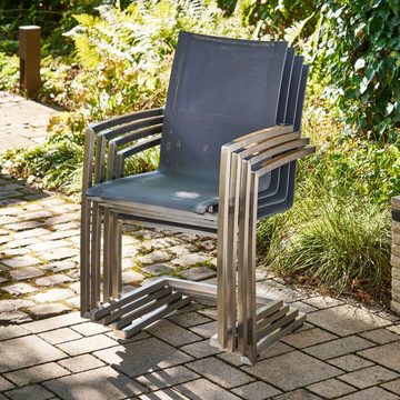 CASA DOMA Gartenstuhl Mineo, Freischwinger, Edelstahl/Sunproof®/Teak, stapelbar