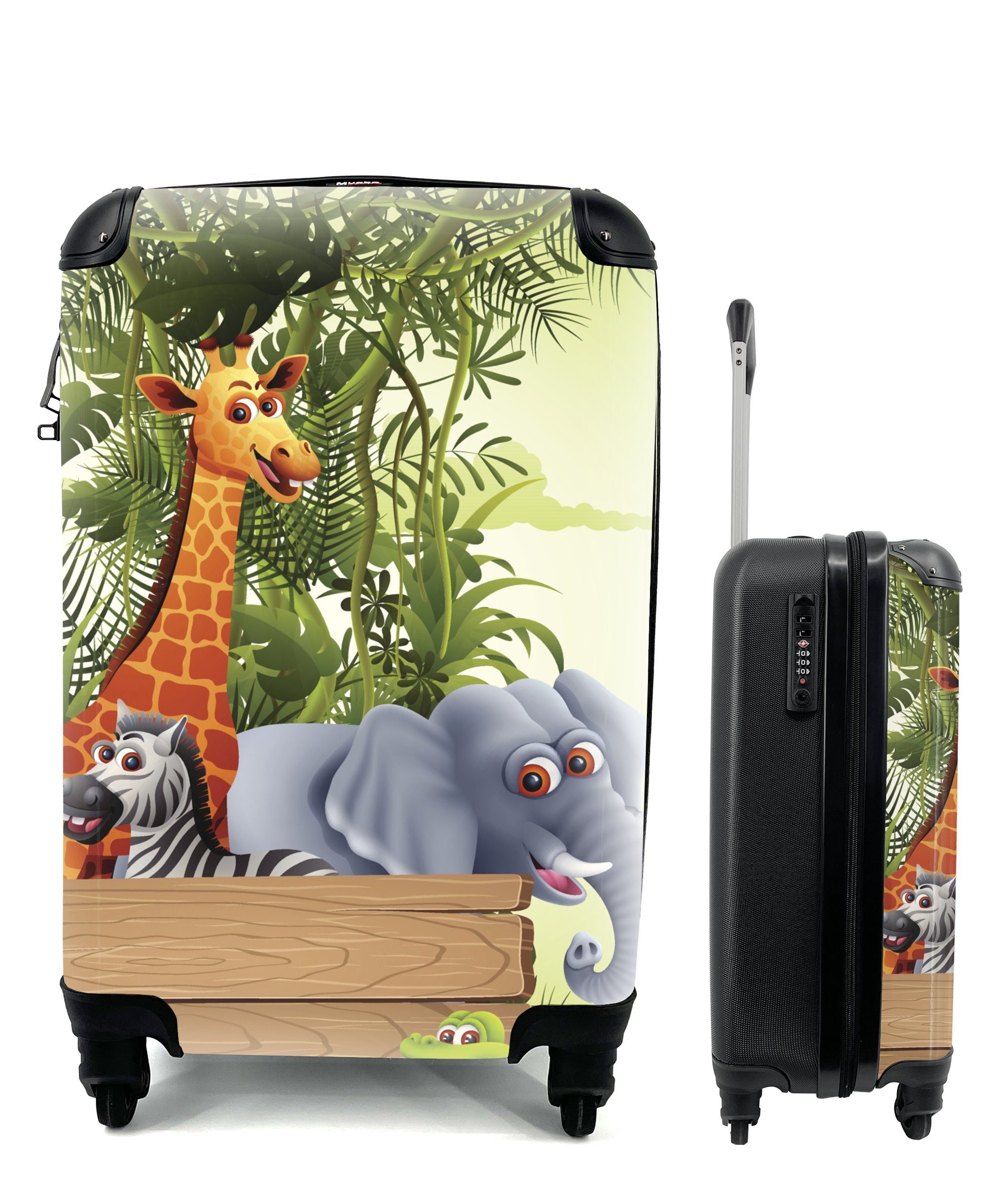 MuchoWow Handgepäckkoffer Dschungeltiere - Natur - Kinder - Giraffe, 4 Rollen, Reisetasche mit rollen, Handgepäck für Ferien, Trolley, Reisekoffer