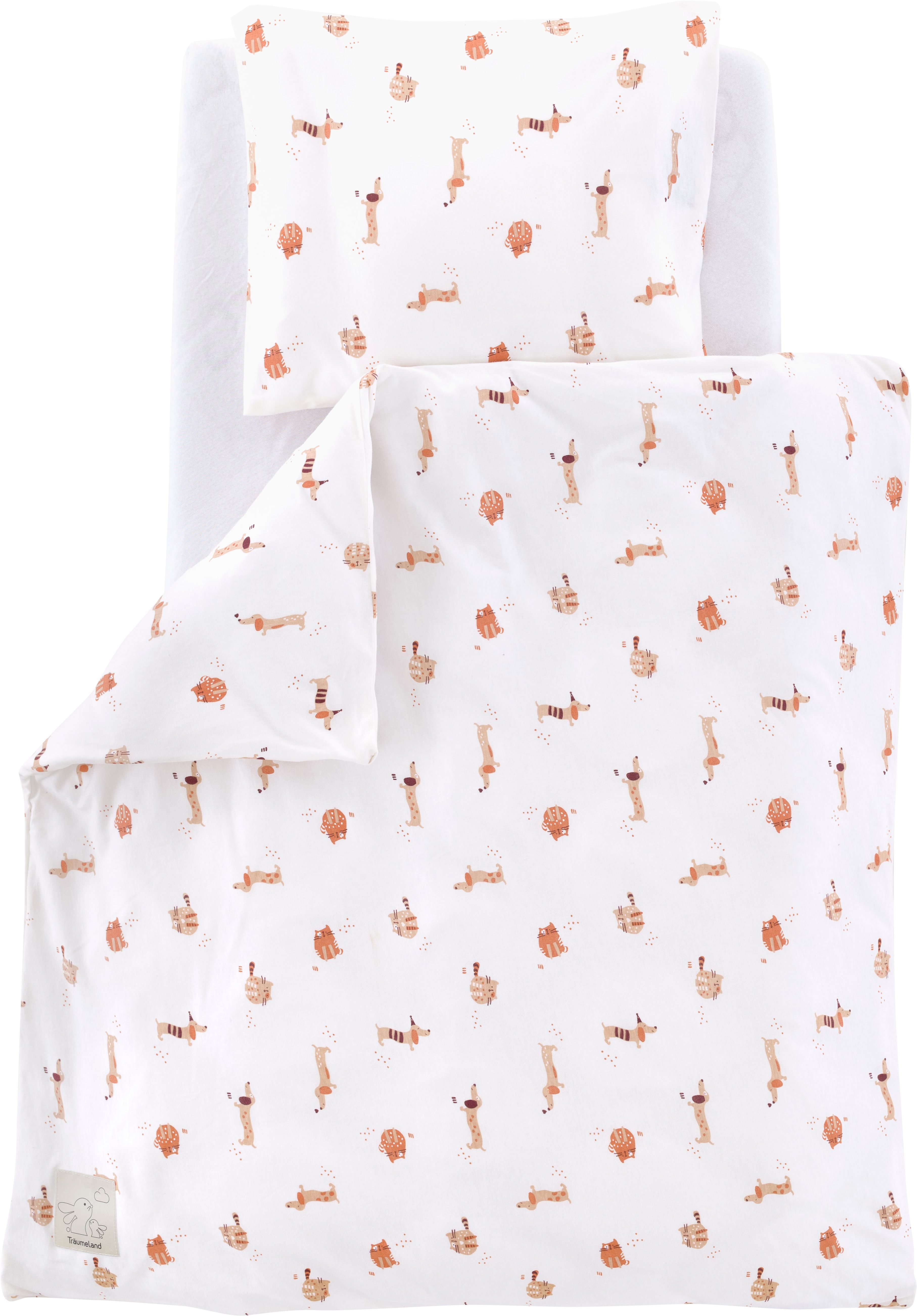 Träumeland Babybettwäsche Jersey Cats & Dogs, Jersey, 2 teilig, mit niedlichem Allover-Print