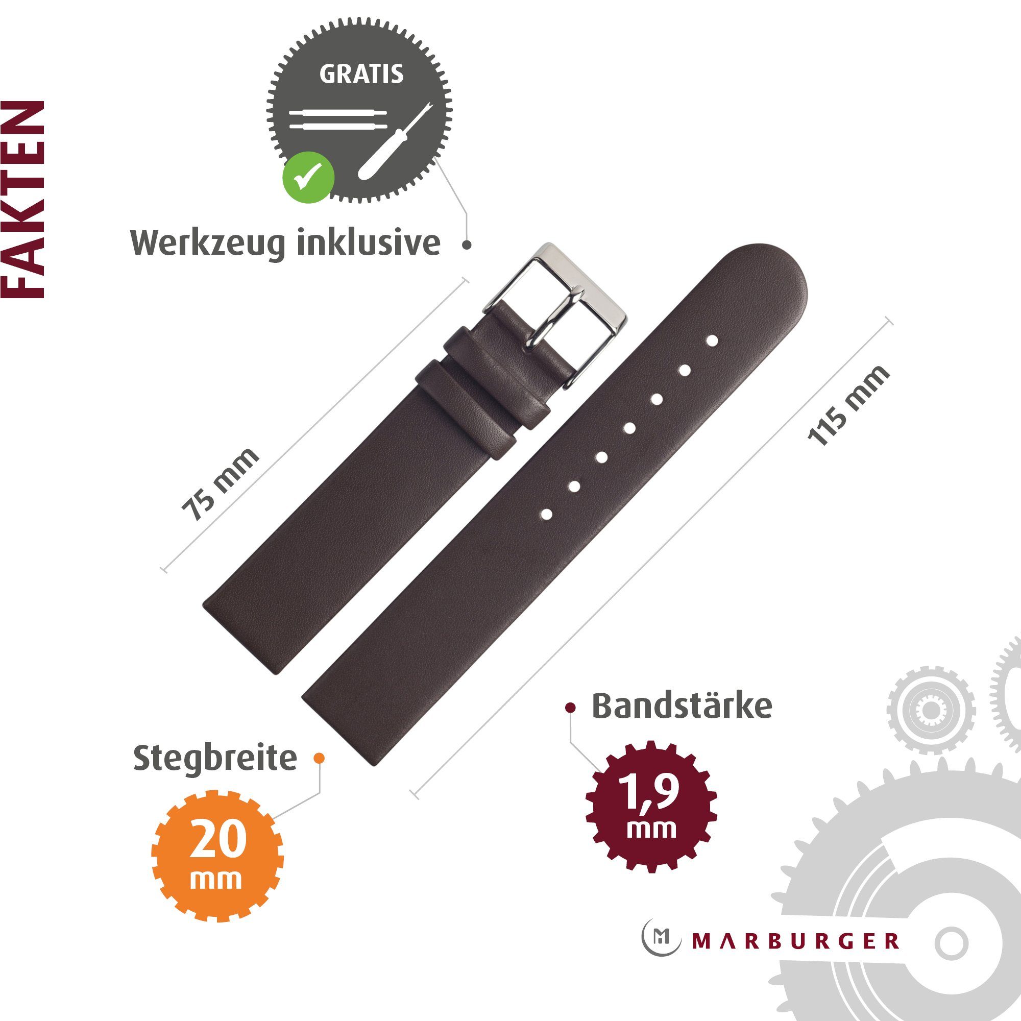 MARBURGER Uhrenarmband 20mm Leder