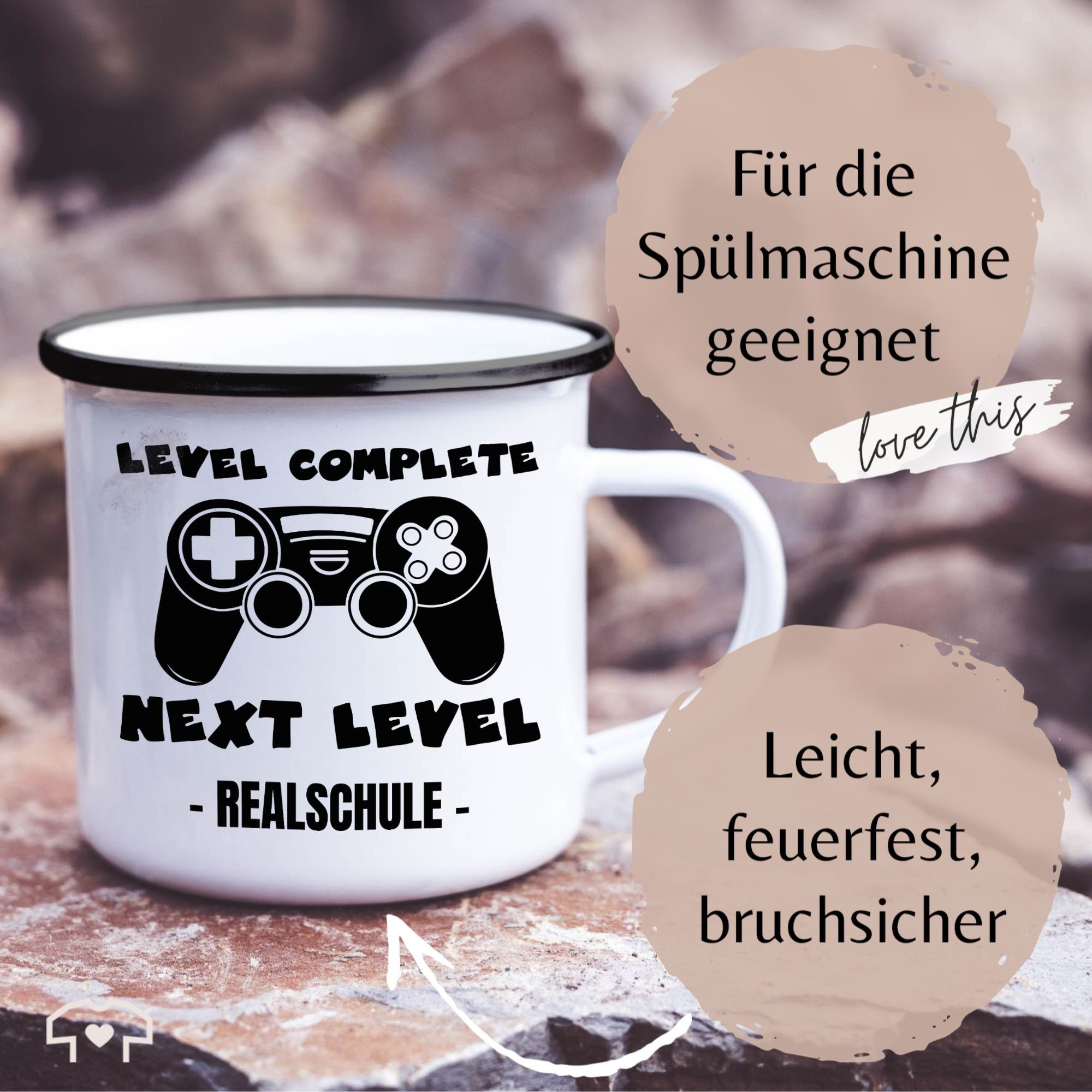 Level Tasse Tasse Geschenk Weiß Einschulung Schwarz Realschule Stahlblech, Next 1 schwarz, Shirtracer