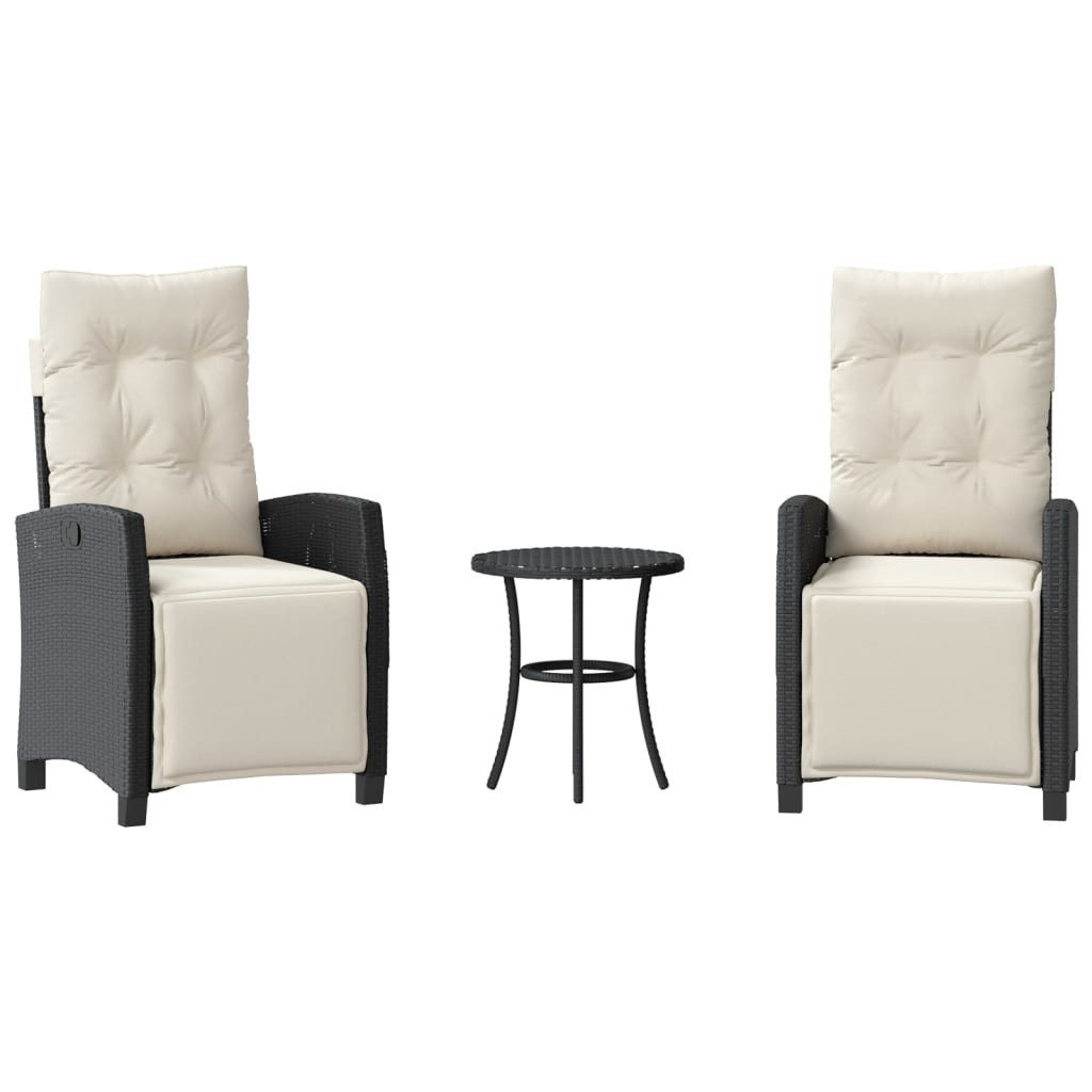 vidaXL Gartenlounge-Set 3-tlg. Bistro-Set mit Kissen Schwarz Poly Rattan, (1-tlg)