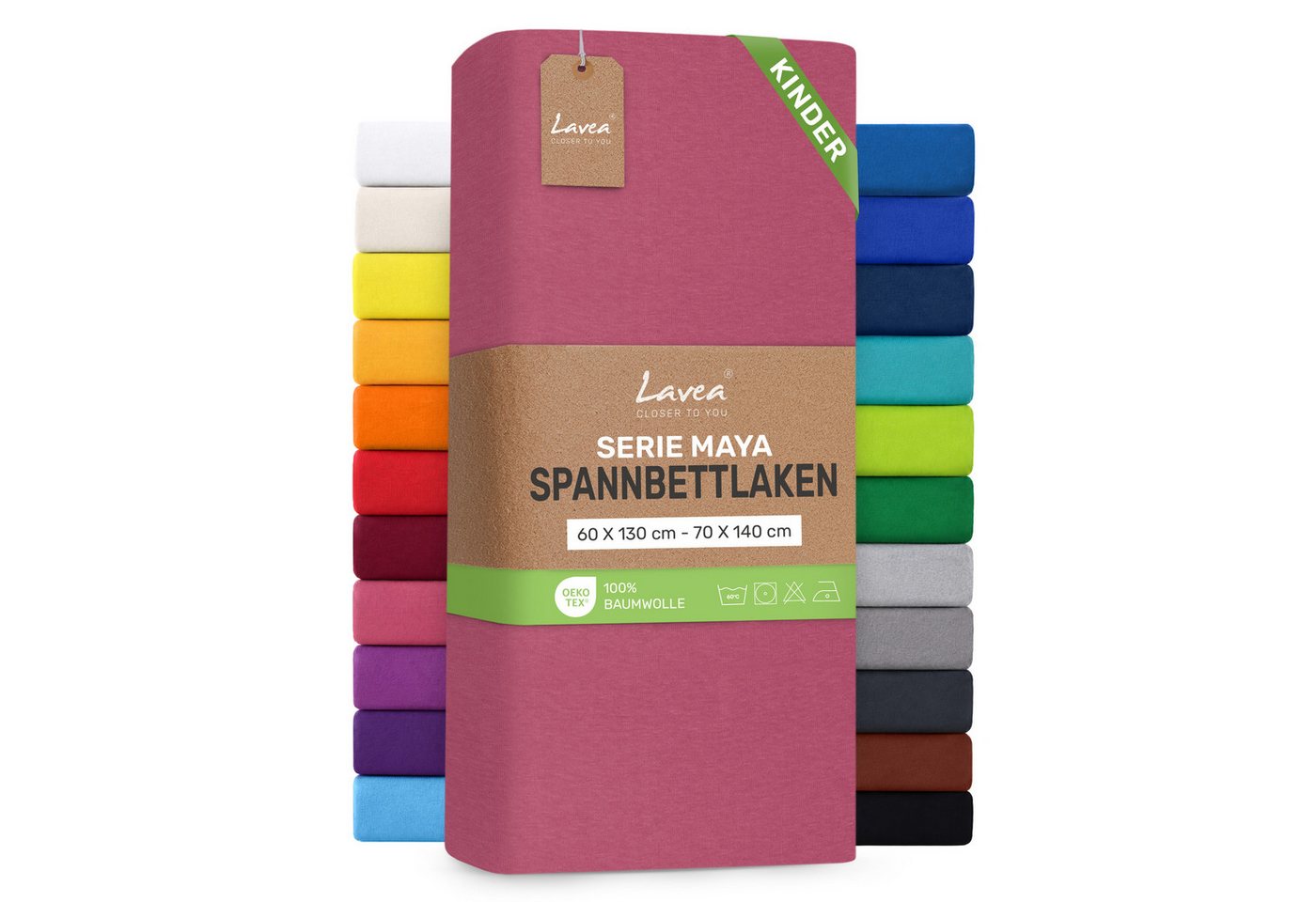Lavea Spannbettlaken Bettlaken Maya, 180x200cm, 200x200cm, 140x200cm, 160x200cm, 100% Baumwolle Jersey, Gummizug: rundum, (1 Stück), für Matratzen, Topper, Boxspring- und Wasserbetten, weich, langlebig