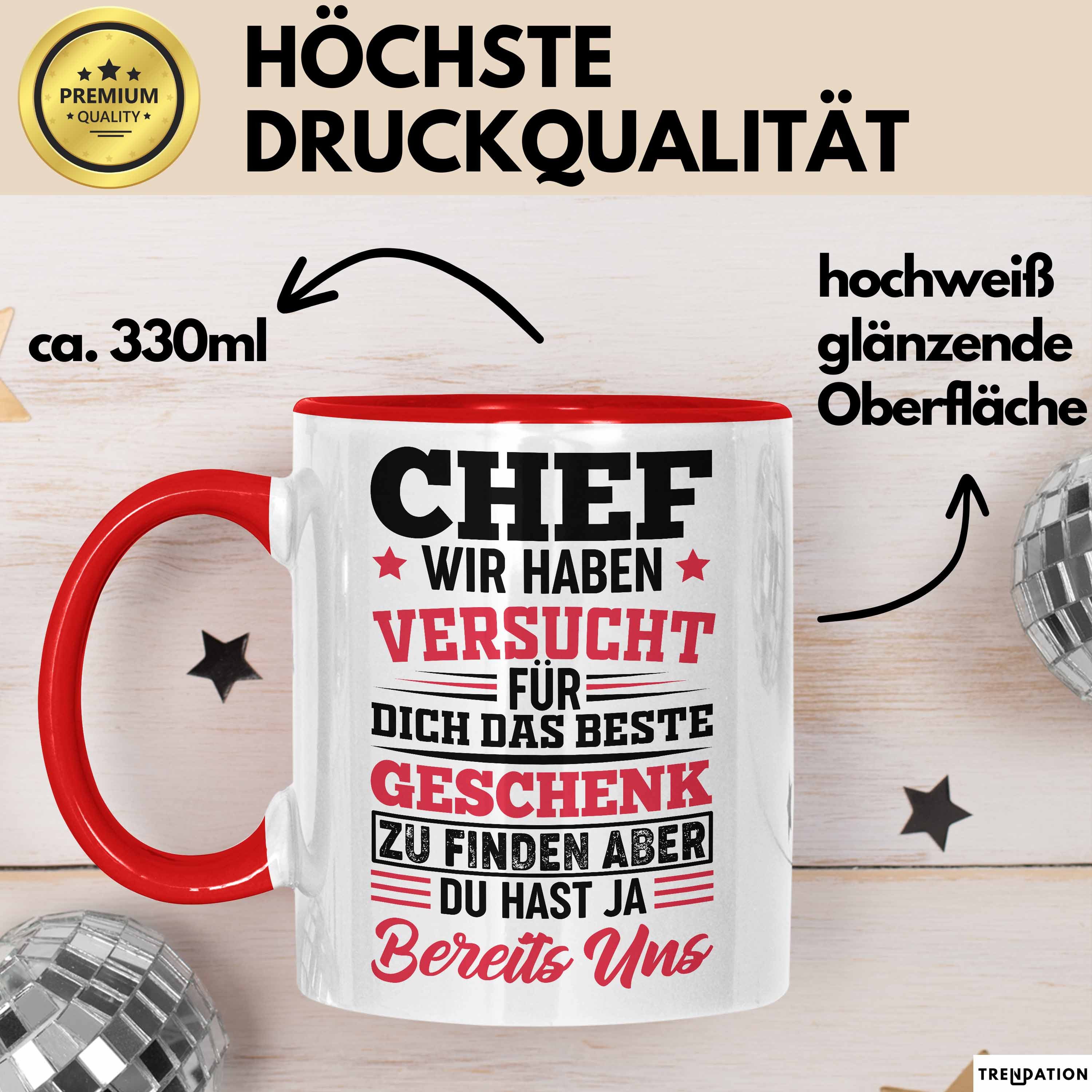 Trendation Tasse Chef Geschenk Lustig Tasse für Chef vom Team Wir Haben Versucht Das Be