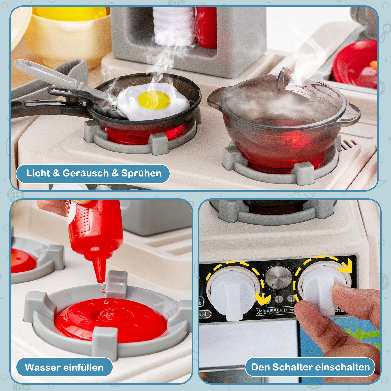 COSTWAY Spielküche Kunststoff, Kinderküche mit 38 Zubehör, für Kinder ab 2 günstig online kaufen