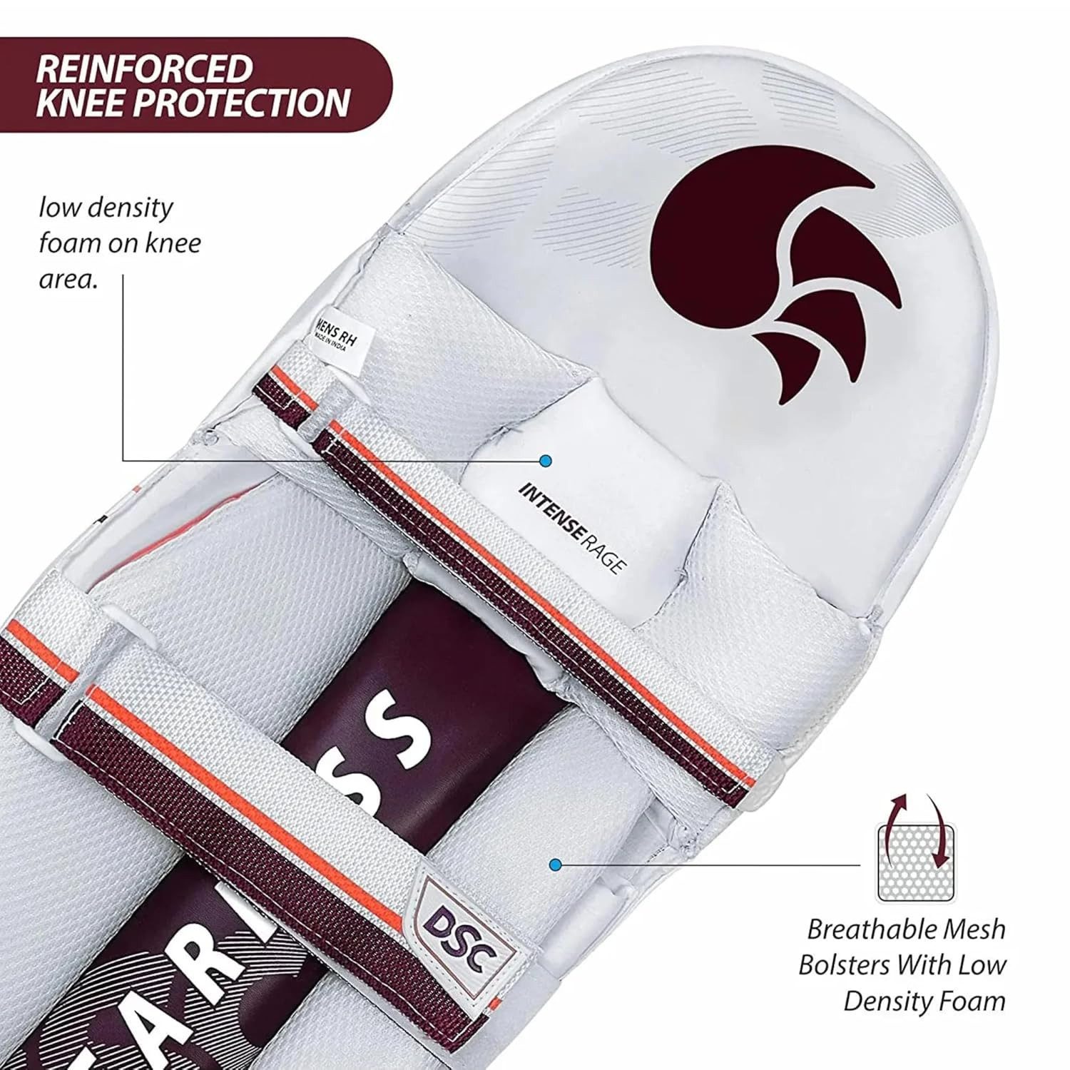 DSC Protektoren-Set Intense Rage Cricket-Schlagbeinschoner Für Männer & Jungen (Verkaufspaket: 1 Paar Batting Leg Guard, bietet erstklassigen Schutz und Komfort), Riemen mit gepolsterter Schnalle, Mit Stoff gefütterte Bolster