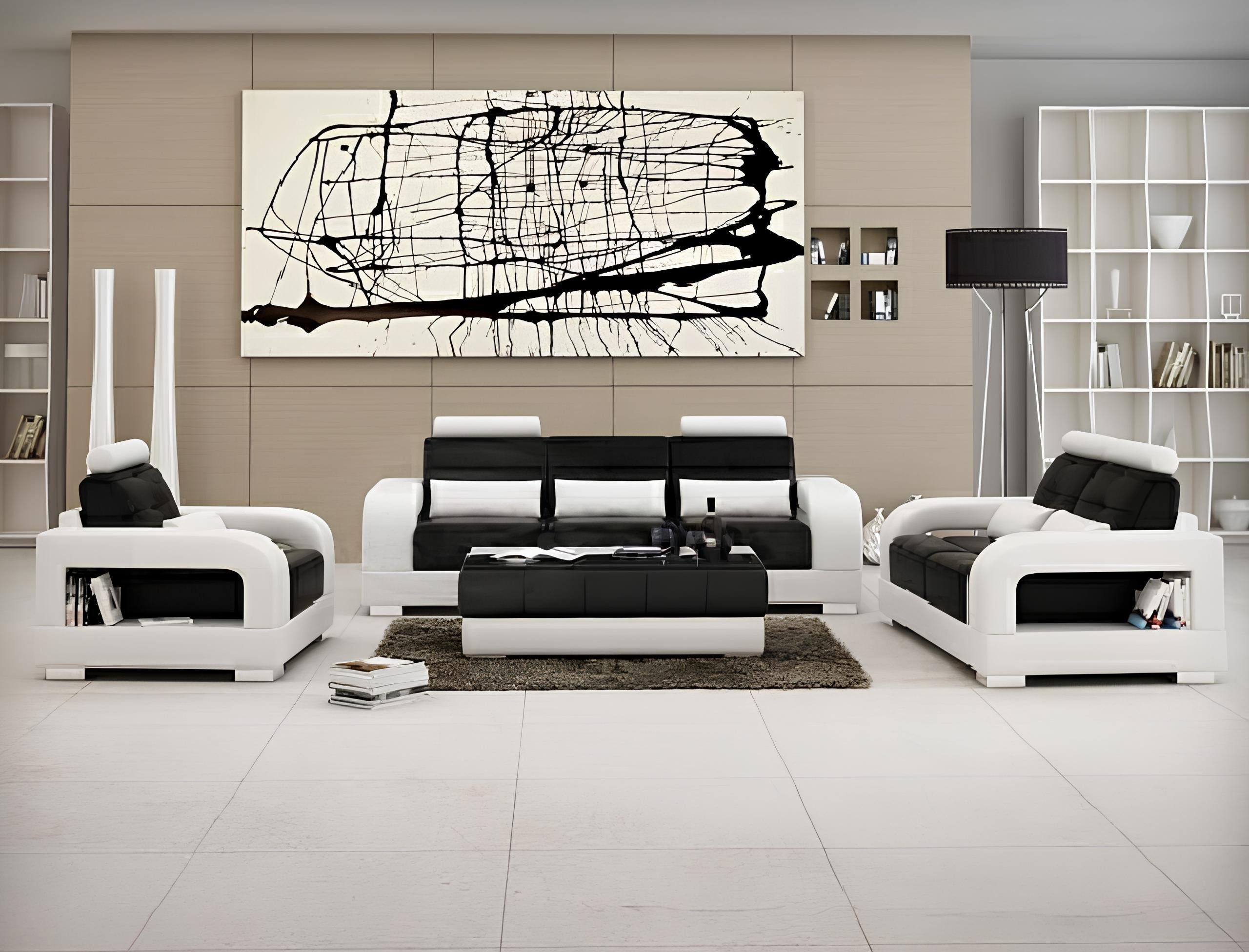 Xlmoebel Polstergarnitur Designer Sofagarnitur H2209 in elegantem Design, (LEDERSOFA SOFAGARNITUR 3+2+1 SITZER (NB) H2209), Hergestellt in Europa