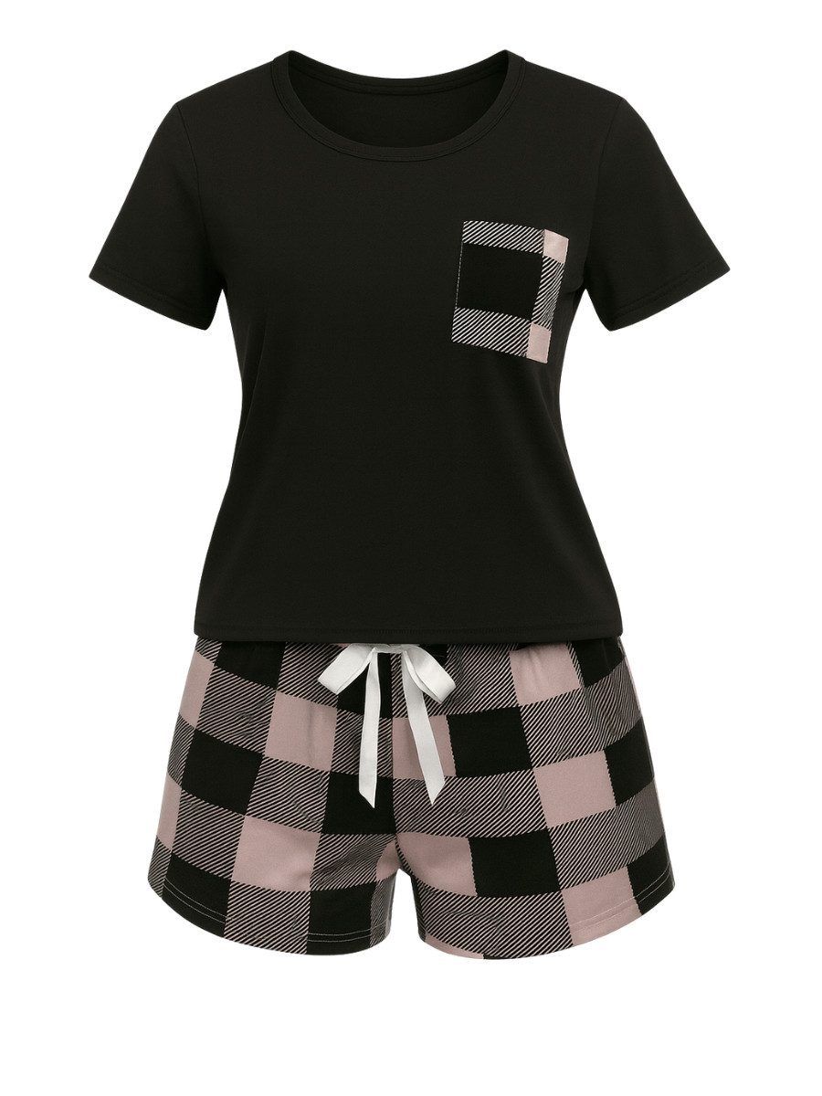 Elegant Love Shorty Eleganter Damen-Schlafanzug – Pyjama-Set mit Karomuster günstig online kaufen