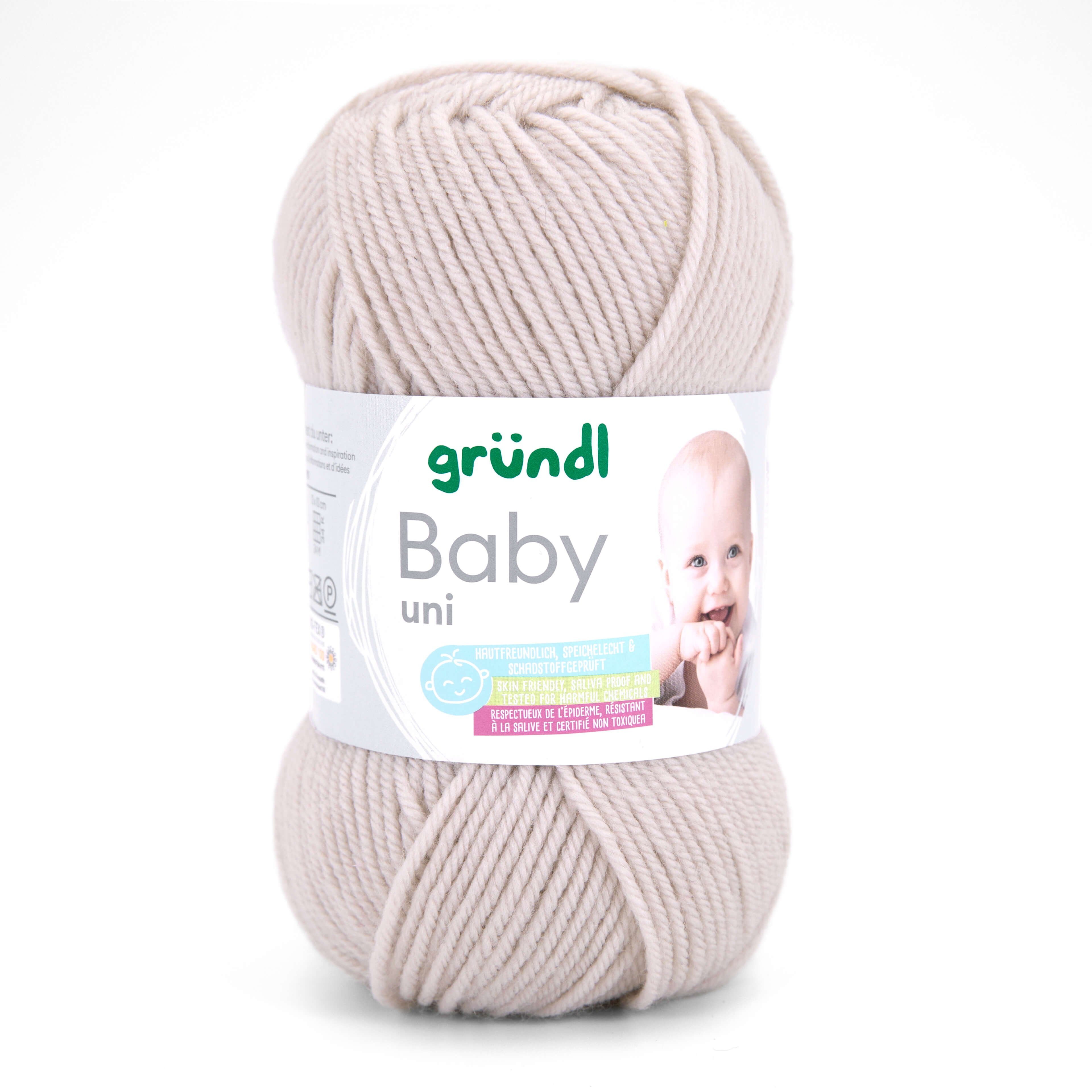 Gründl Wolle Baby uni 50g Babywolle zum Stricken und Häkeln Häkelwolle, 150,00 m (Strickgarn, Handstrickgarn, Strickwolle, hautfreundlich, spreichelecht), weich und pflegeleicht