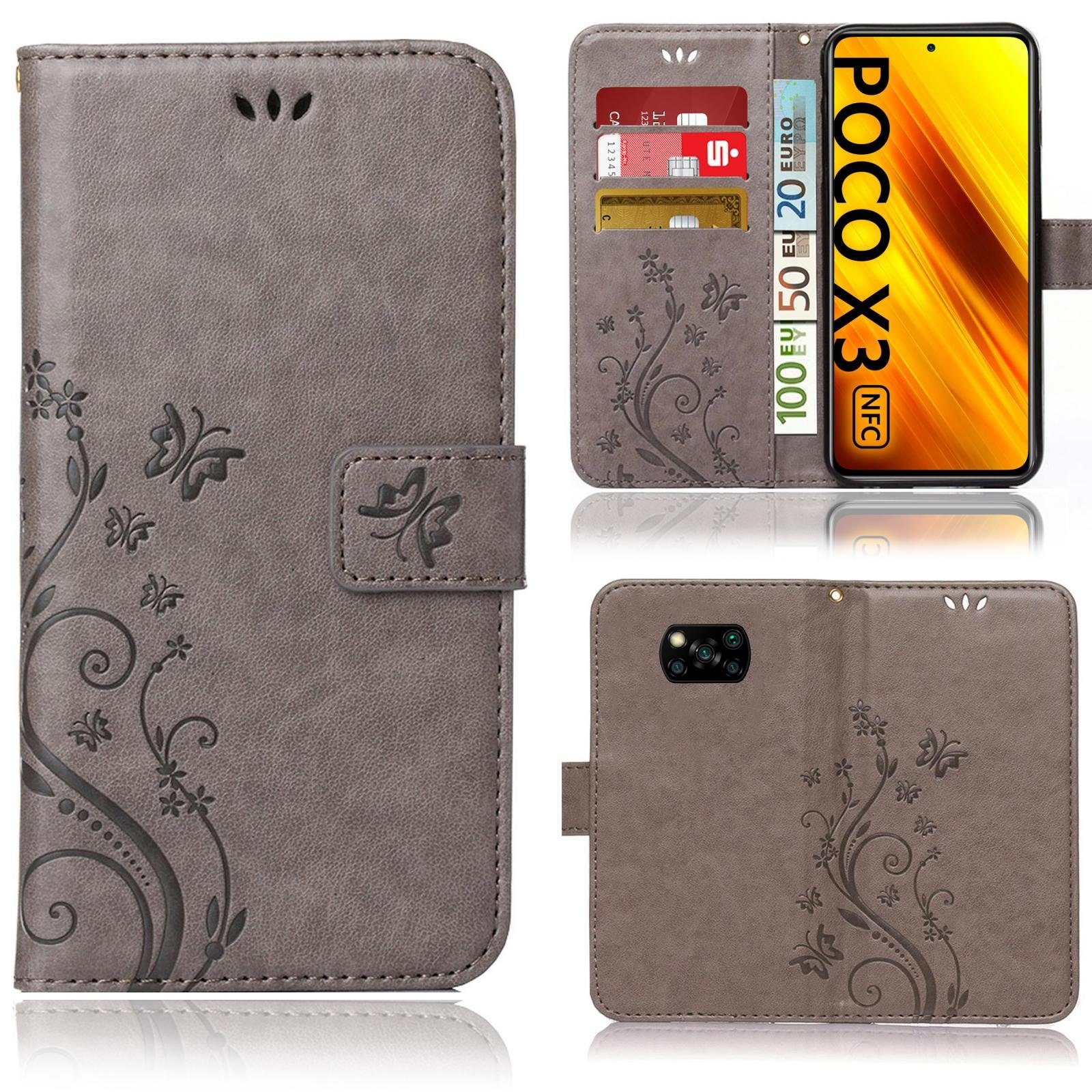 Numerva Handyhülle Bookstyle Flower Handytasche für Xiaomi Poco X3 / X3 NFC / X3 Pro, Klapphülle Flip Cover Flower