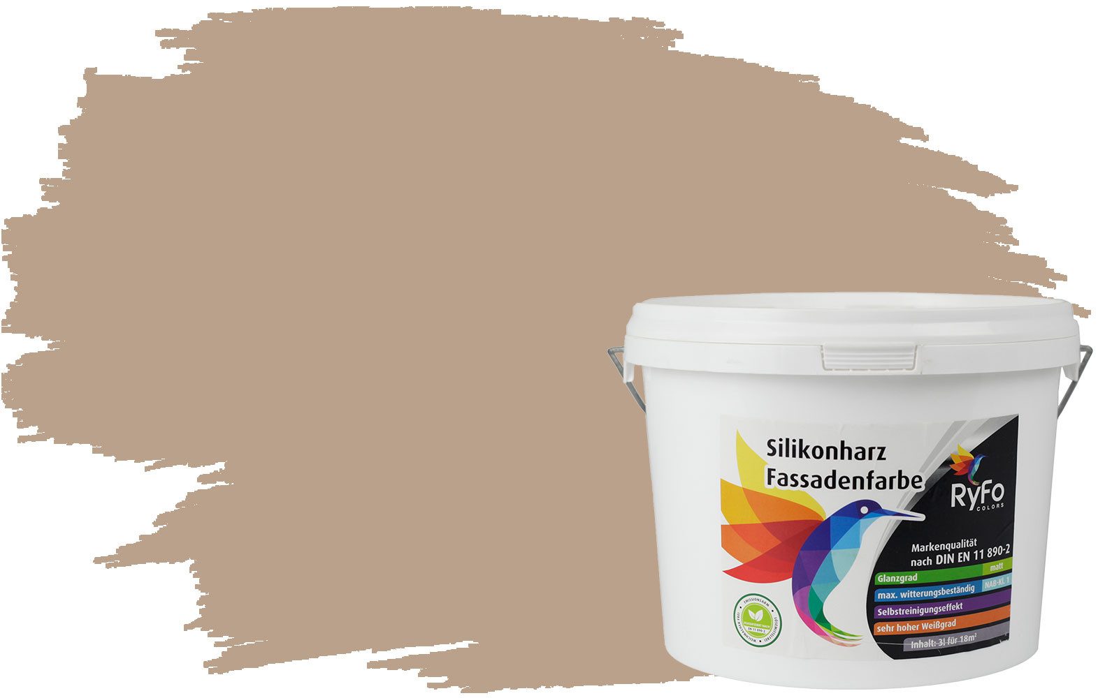 RyFo Colors Fassadenfarbe Silikonharz Fassadenfarbe Beige 3l, 1 L ca. 6 m², Wasserabweisend, diffusionsfähig, schützt vor Schmutz, UV-beständig