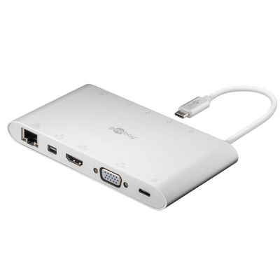Goobay USB-Verteiler USB-C Multiport Adapter Aluminium (5 Gbit/s Übertragungsrate, 4K @ 30 Hz), HDMI / VGA / mini DP / USB / RJ45 / Kartenleser / 3,5 mm Audio
