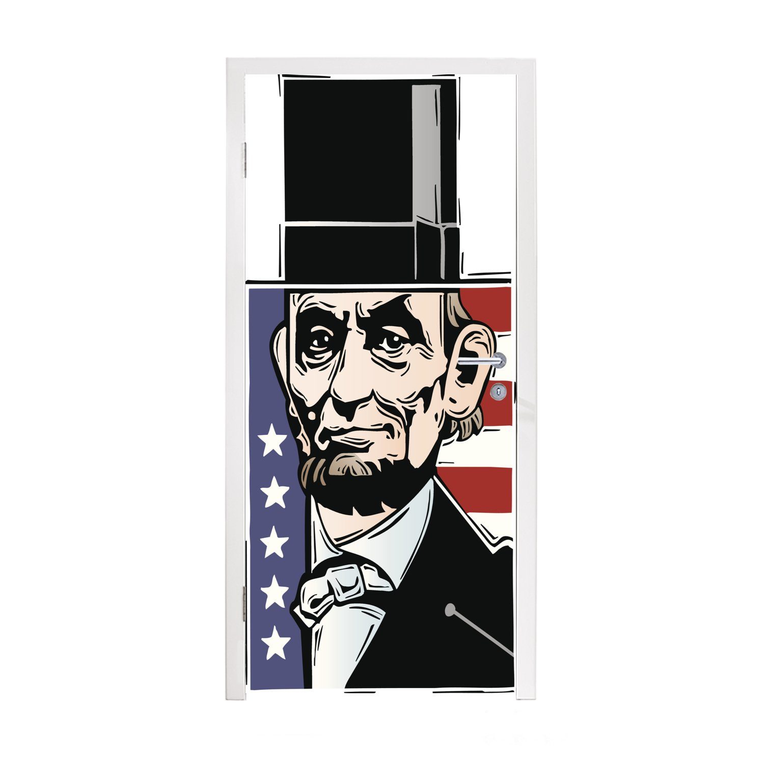 MuchoWow Türtapete Eine Karikatur von Abraham Lincoln, Matt, bedruckt, (1 St), Fototapete für Tür, Türaufkleber, 75x205 cm