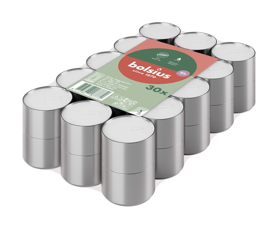 Bolsius Teelicht Bolsius Teelichter weiß 8h 30er Pack