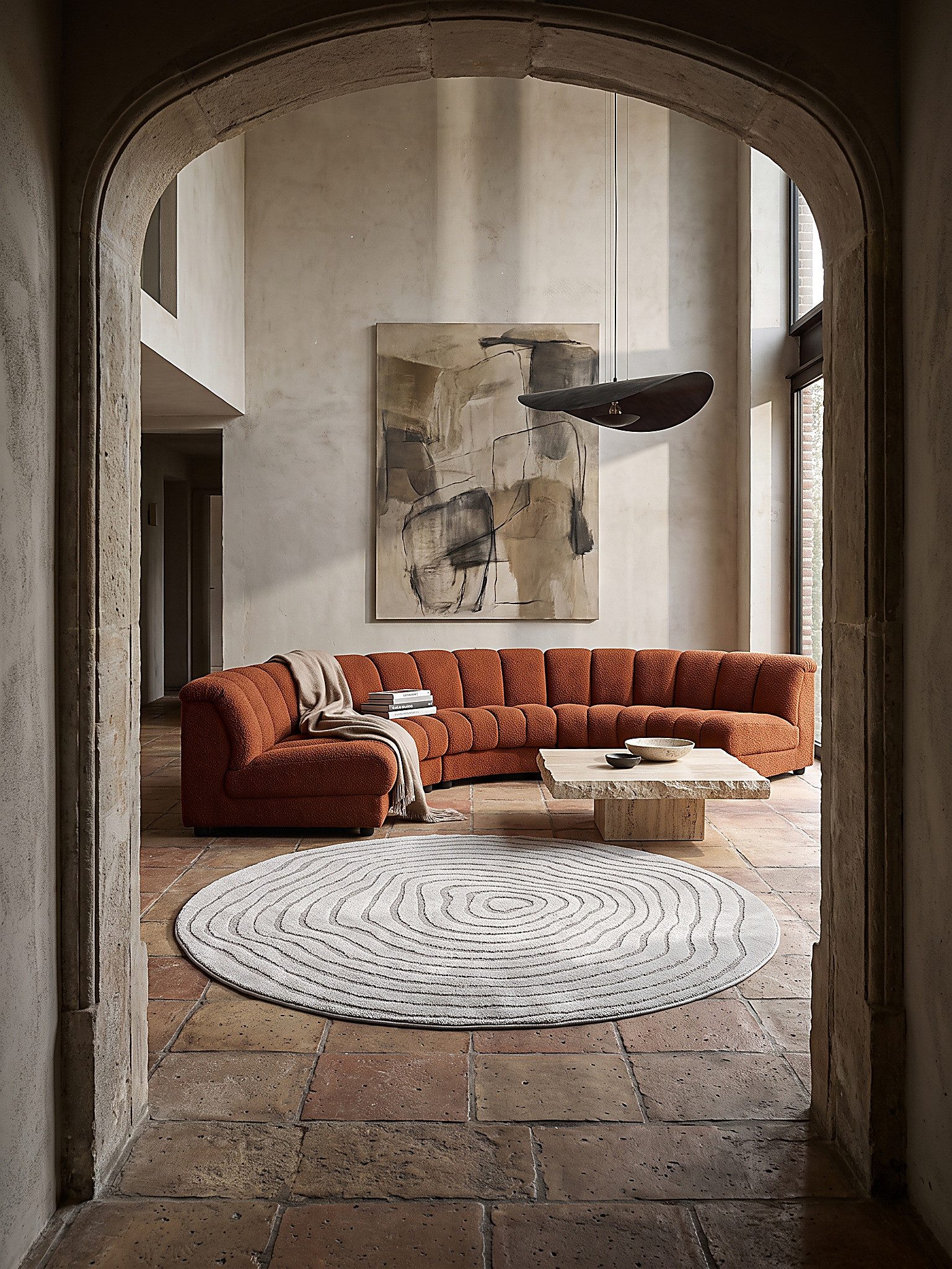KADIMA DESIGN Teppich CETINA Teppich rund Grau 120x120 Gestreift Polypropylen-Polyester, Rund, Höhe: 16 mm, OEKO-TEX STeP-Produktion, Strapazierfähig, Pflegeleicht, Farbecht