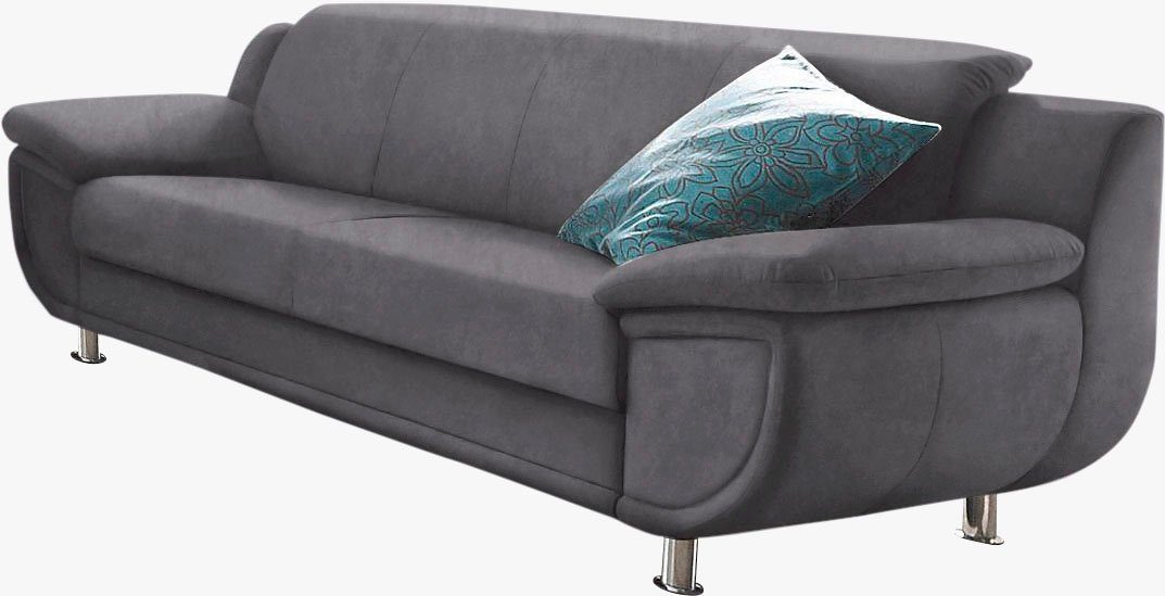 TRENDMANUFAKTUR 3-Sitzer Rondo, Breite 207 cm, breite Armlehnen, Füße chromfarben, wahlweise mit Federkern, pflegeleichte Bezügen, Unser Dauertiefpreis