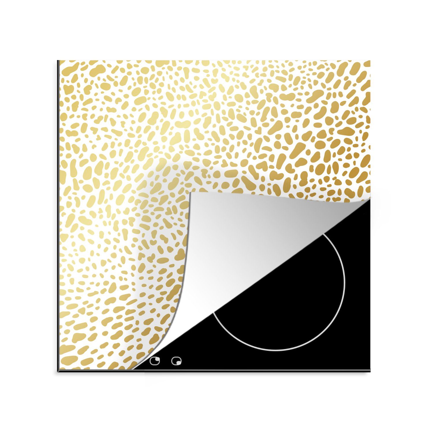 MuchoWow Herdblende-/Abdeckplatte Pantherdruck - Gold - Weiß, Vinyl, (1 tlg), 78x78 cm, Ceranfeldabdeckung, Arbeitsplatte für küche