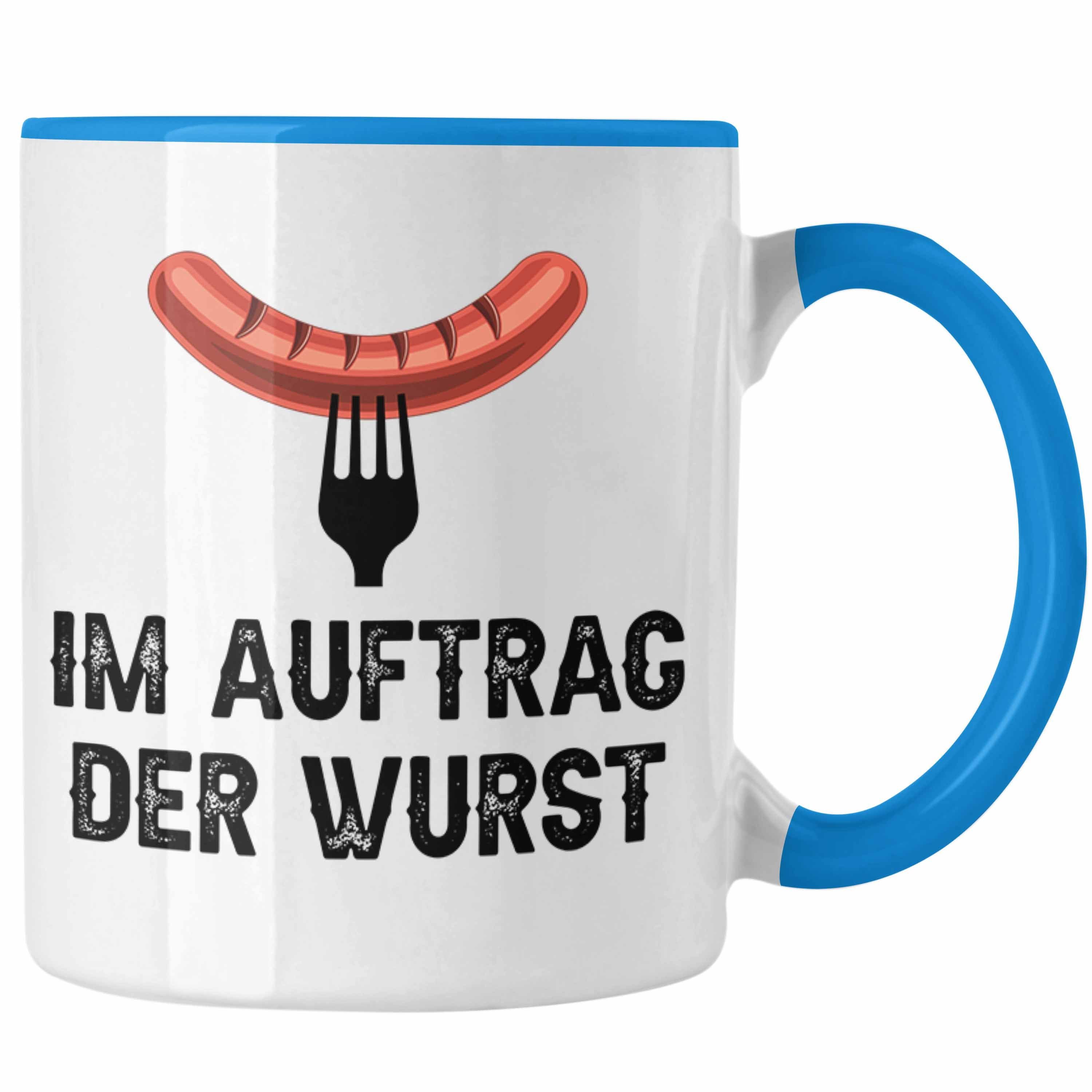 Trendation Tasse Trendation - Grillen Tasse Geschenk Männer Steak Liebhaber Grillen Geschenkidee Vater BBQ Blau