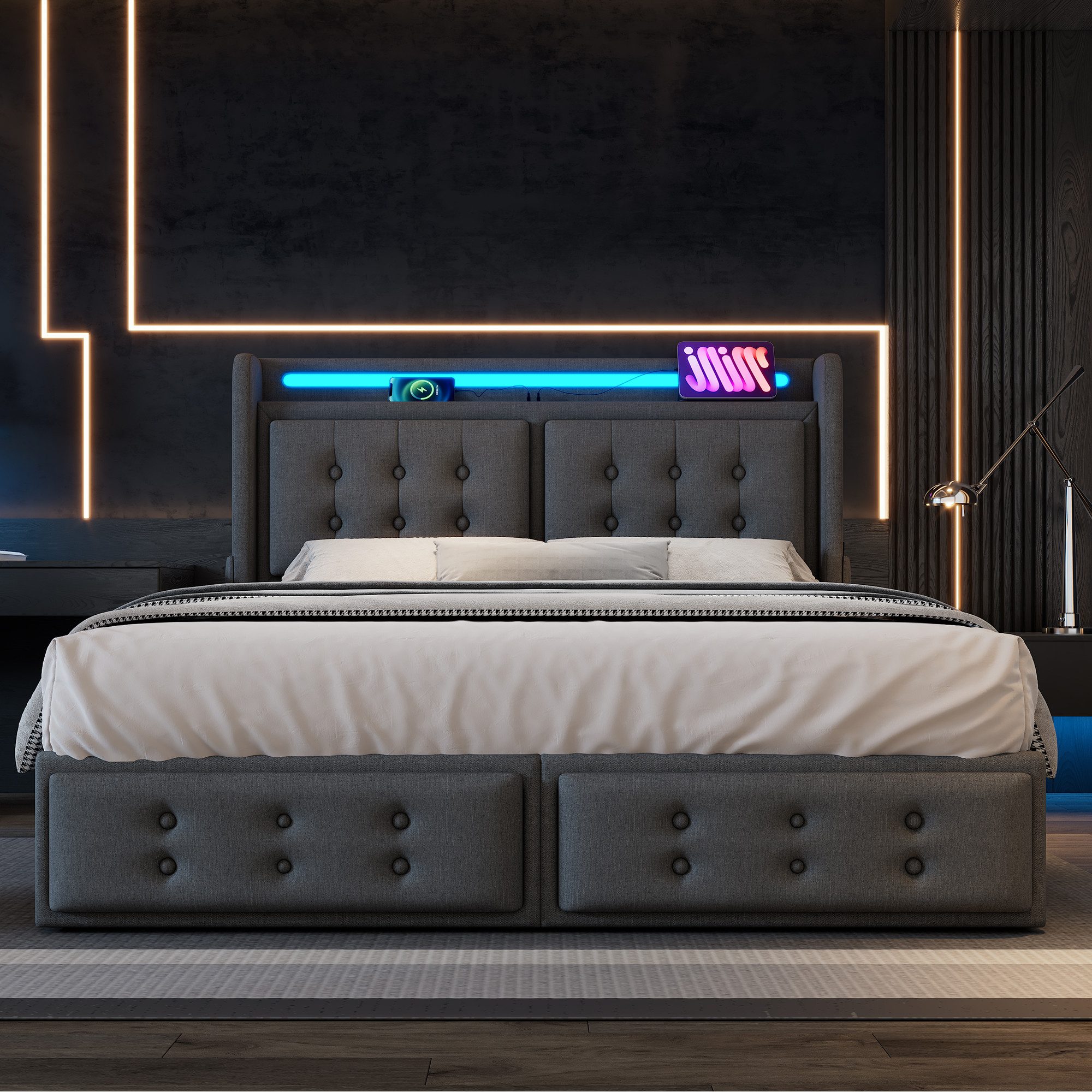 Flieks Polsterbett, LED Doppelbett 160x200cm mit günstig online kaufen