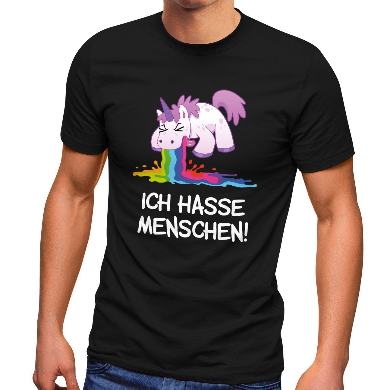 MoonWorks Print-Shirt »Herren T-Shirt Spruch Ich hasse Menschen kotzendes  Einhorn Fun-Shirt Spruch lustig Moonworks®« mit Print