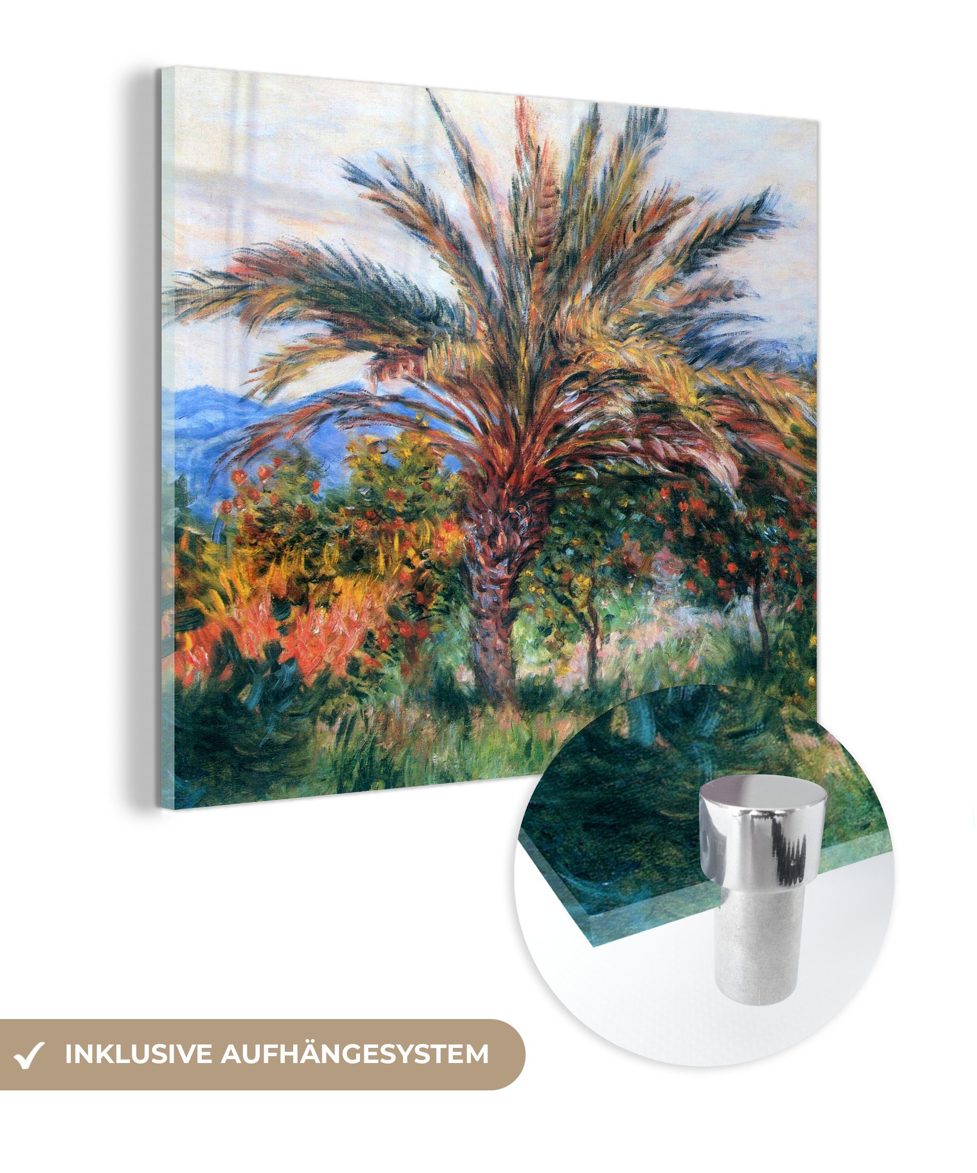 Monet, Acrylglasbild Glasbilder Palme in Foto Wandbild - auf - MuchoWow - Bordighera auf Glas Glas Claude Wanddekoration Bilder St), (1 -