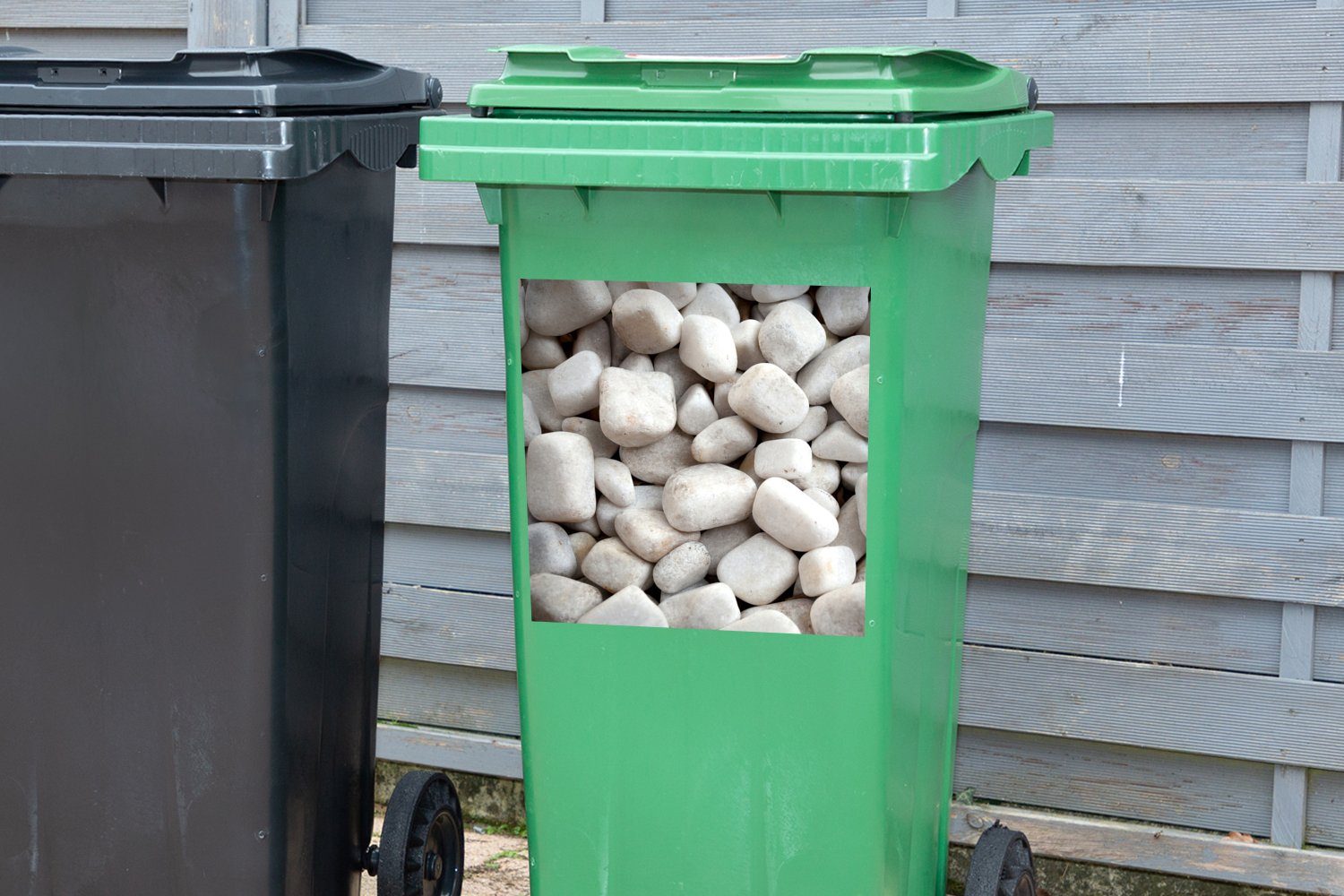 Weiß (1 - Schotter St), Sticker, - Container, MuchoWow Mülltonne, Wandsticker Abfalbehälter Mülleimer-aufkleber, Steine