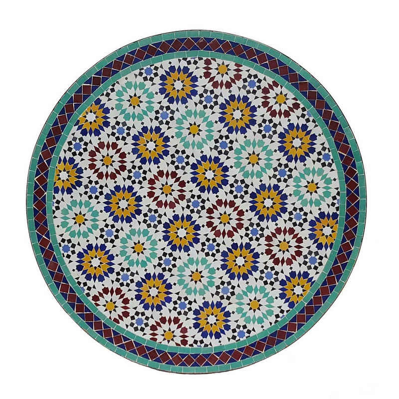 Casa Moro Gartentisch Marokkanischer Mosaiktisch Ankabut Ø 100cm rund mit Gestell H 73 cm Kunsthandwerk aus Marrakesch, Mediterraner Gartentisch Mosaik Esstisch Balkontisch Bistrotisch MT2225, Handmade