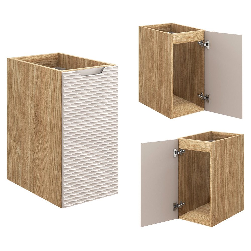 Lomadox Unterschrank OLUO-56-BEIGE Badkommode, Eiche mit beige, 3D-Struktur