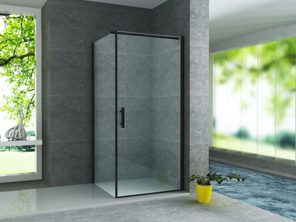 Belvit Eckdusche BV-DK7-8080, BxT: 80x80 cm, 1-tlg., BELVIT Duschkabine Drehtür 6 mm Sicherheitsglas Matt Schwarz mit